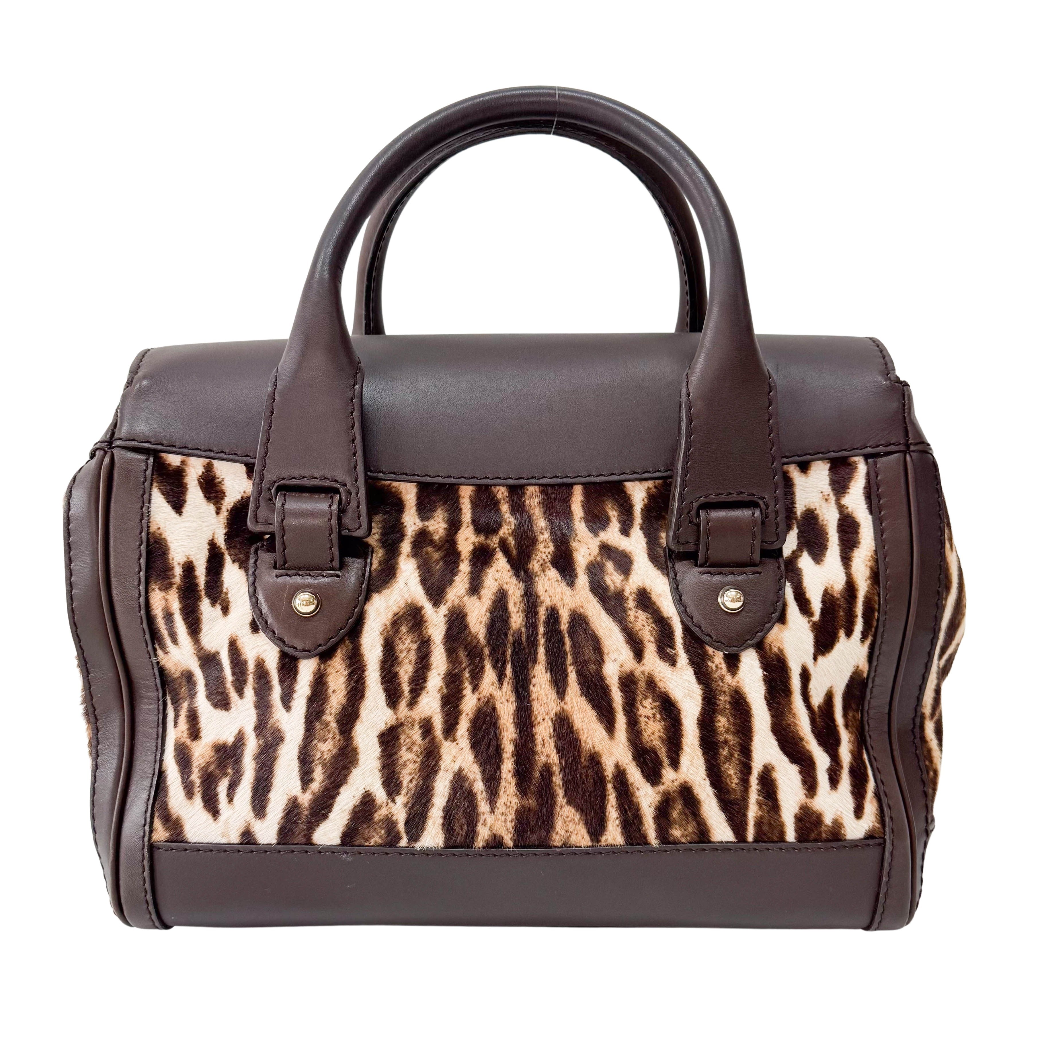Brown Leopard Print Pony Hair & Leather Handbag