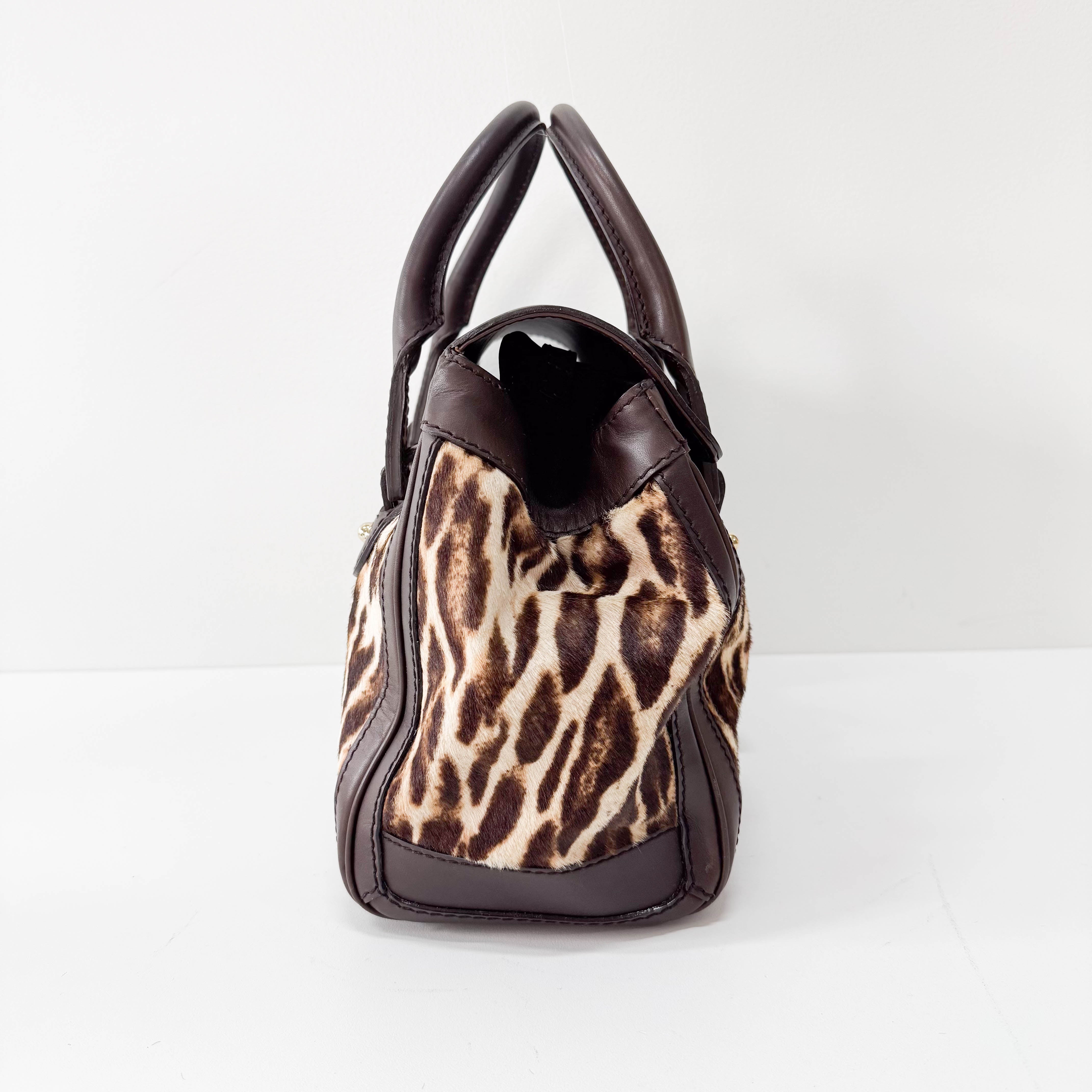 Brown Leopard Print Pony Hair & Leather Handbag