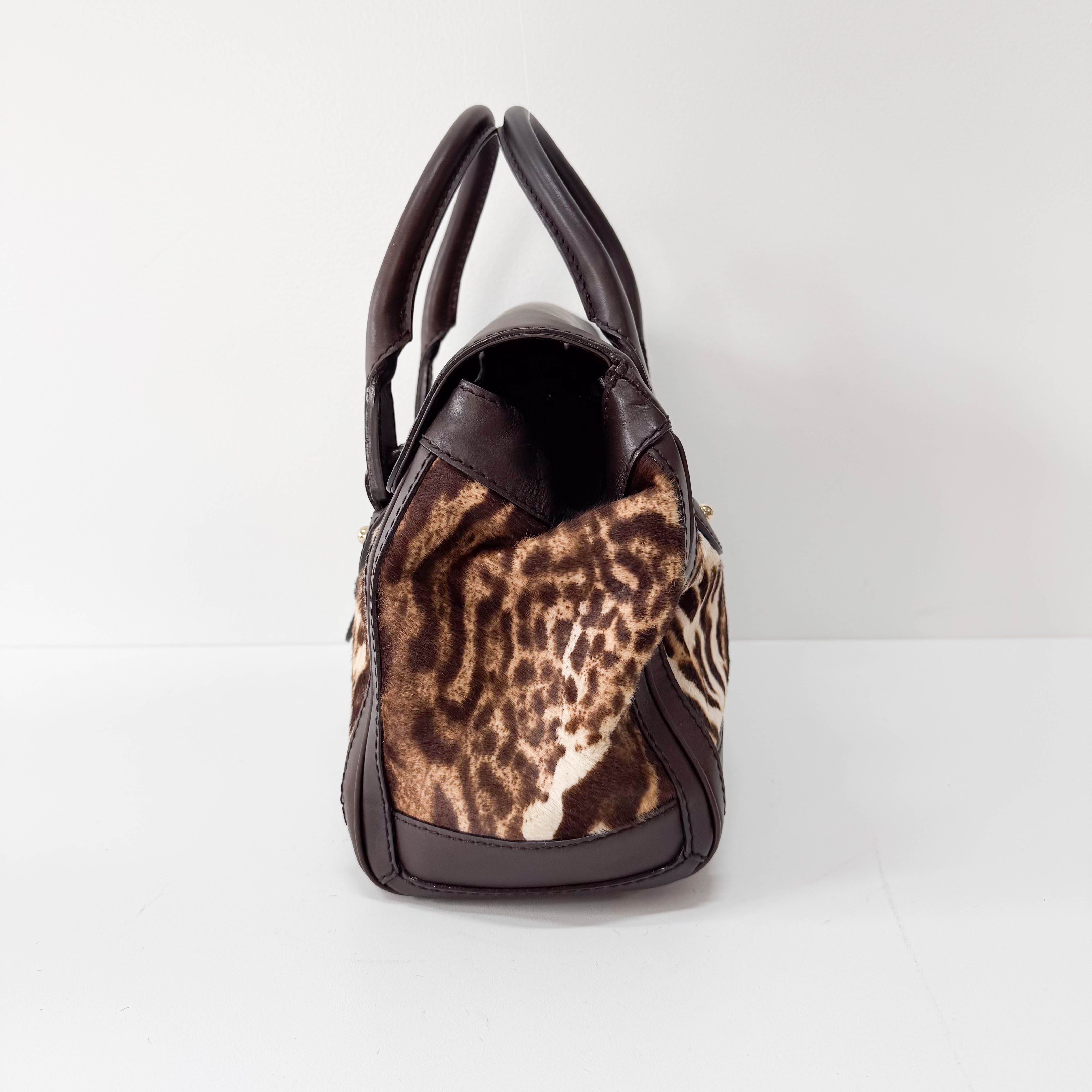 Brown Leopard Print Pony Hair & Leather Handbag