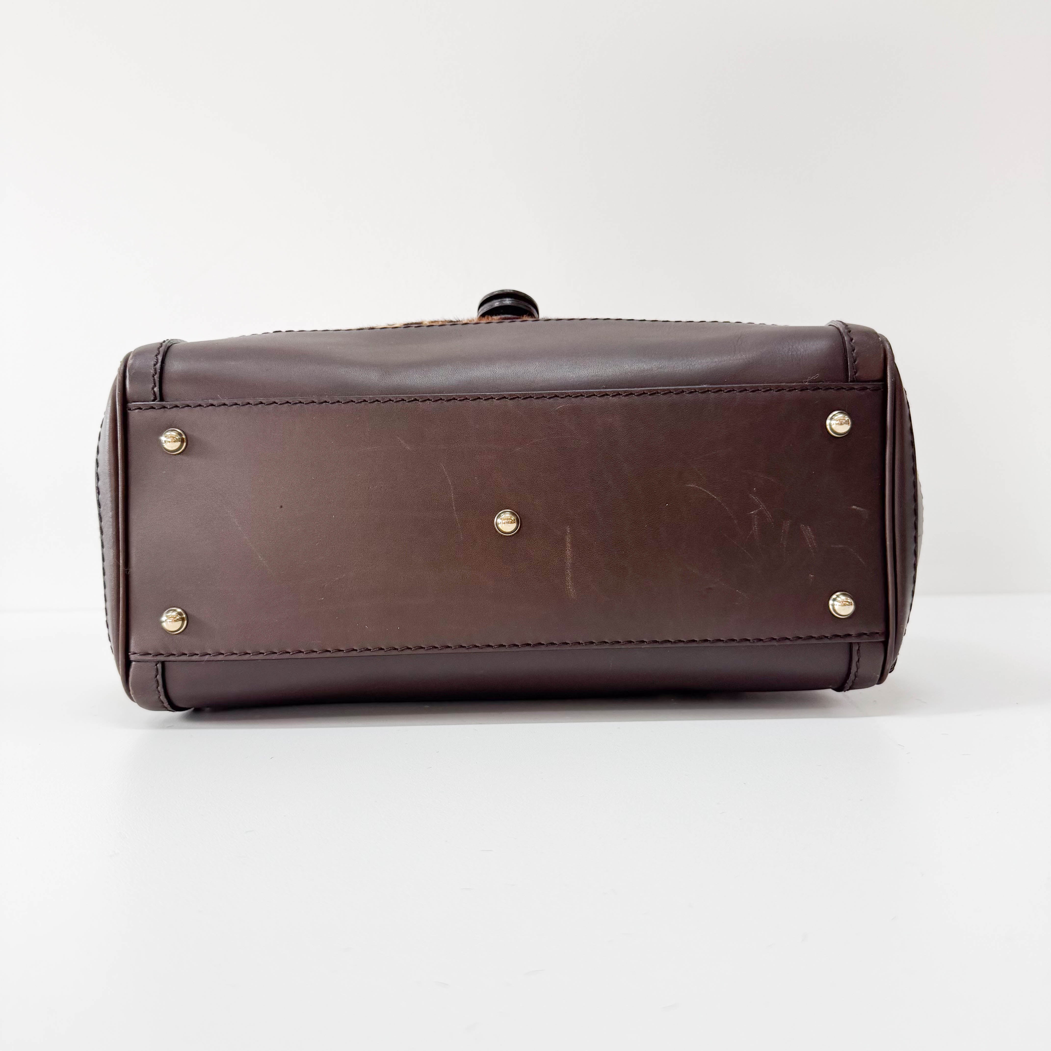 Brown Leopard Print Pony Hair & Leather Handbag