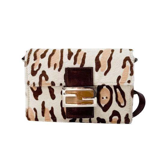 Brown Leopard Print Pony Hair Shoulder Bag