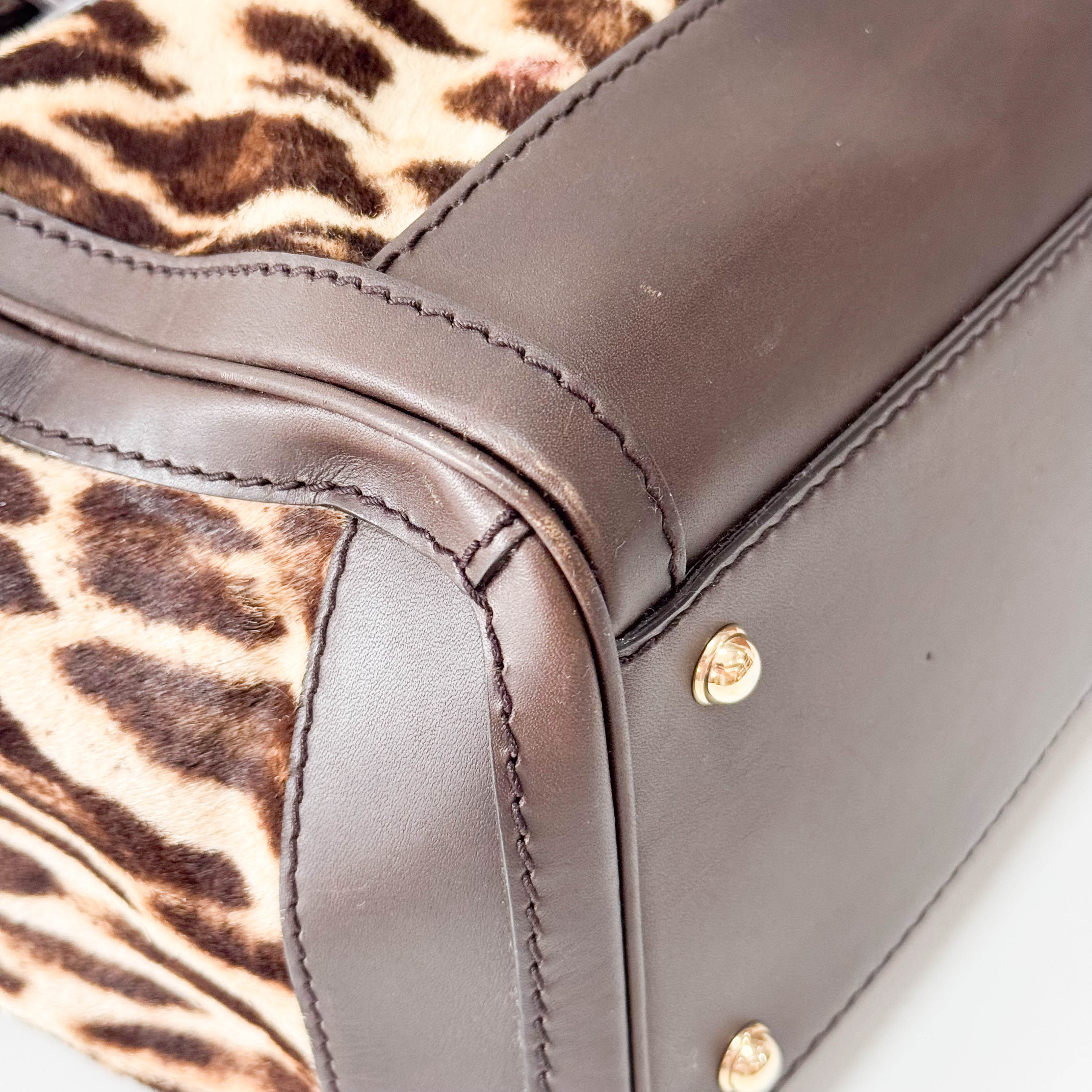Brown Leopard Print Pony Hair & Leather Handbag