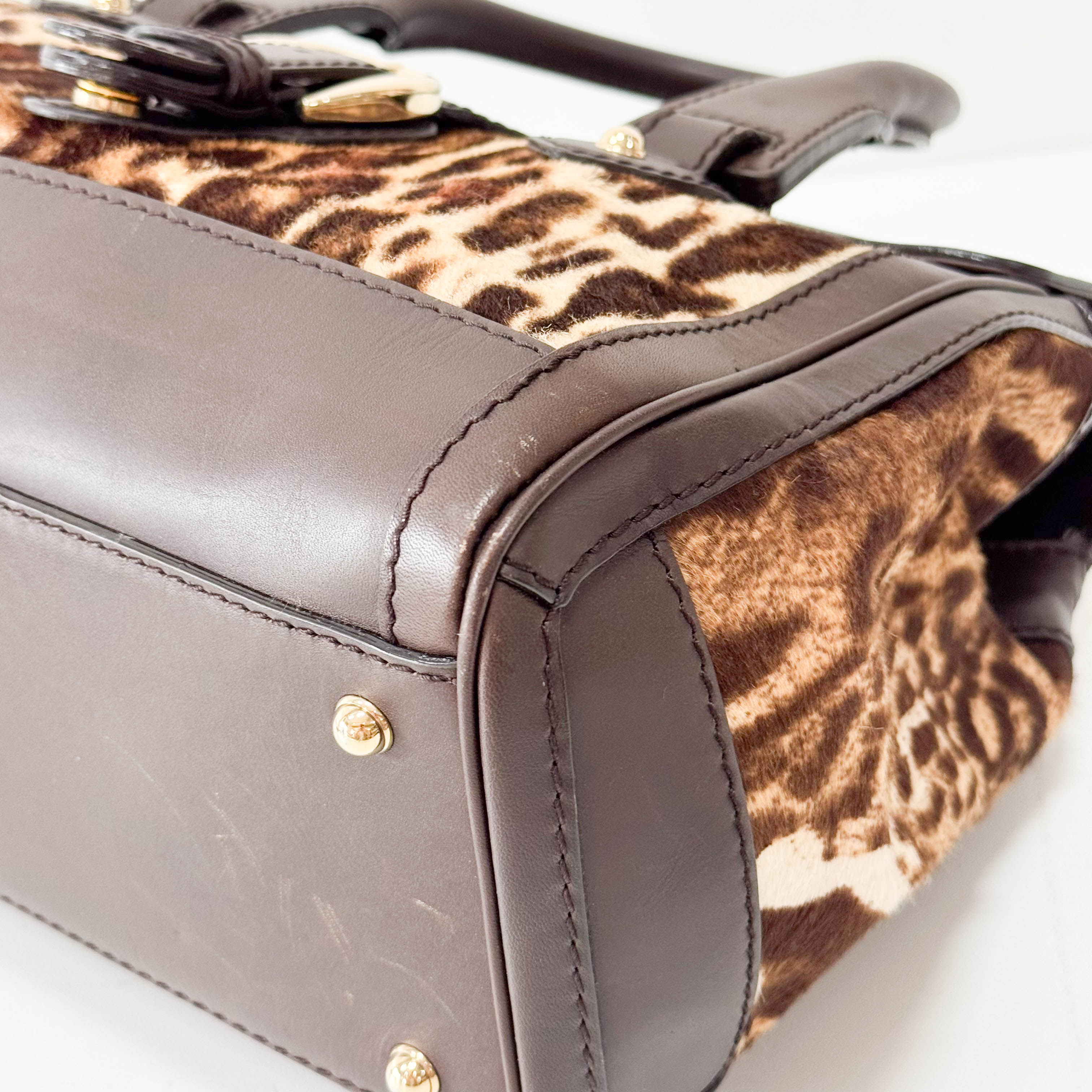 Brown Leopard Print Pony Hair & Leather Handbag