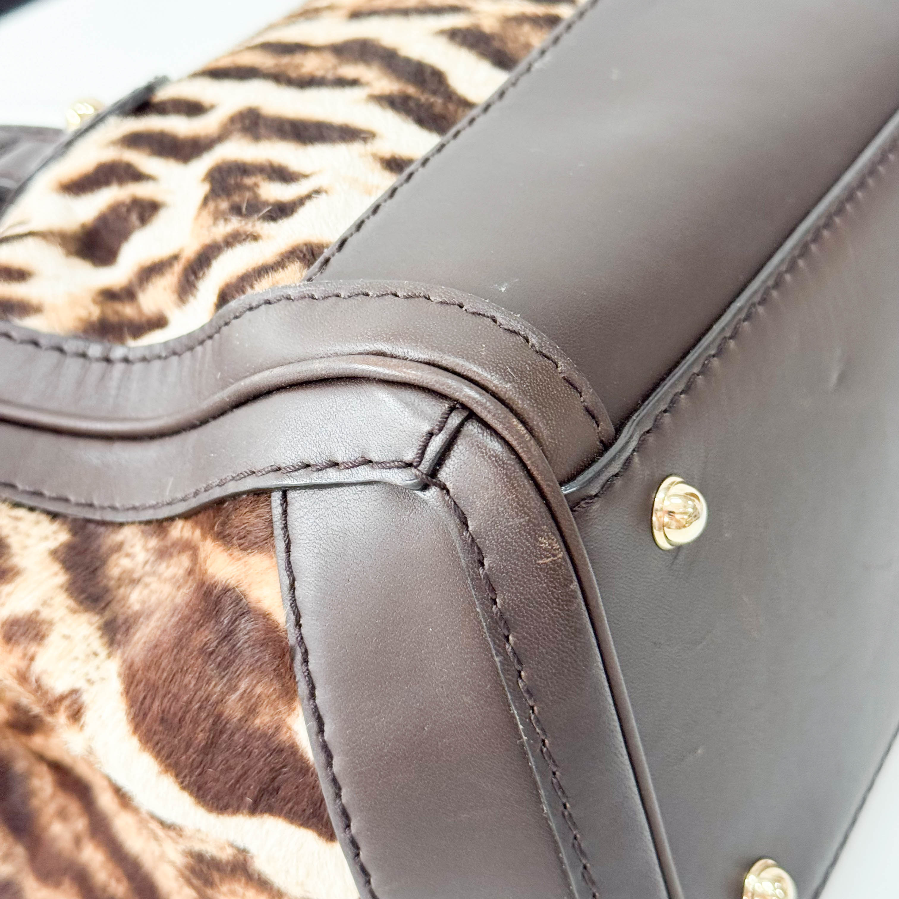 Brown Leopard Print Pony Hair & Leather Handbag