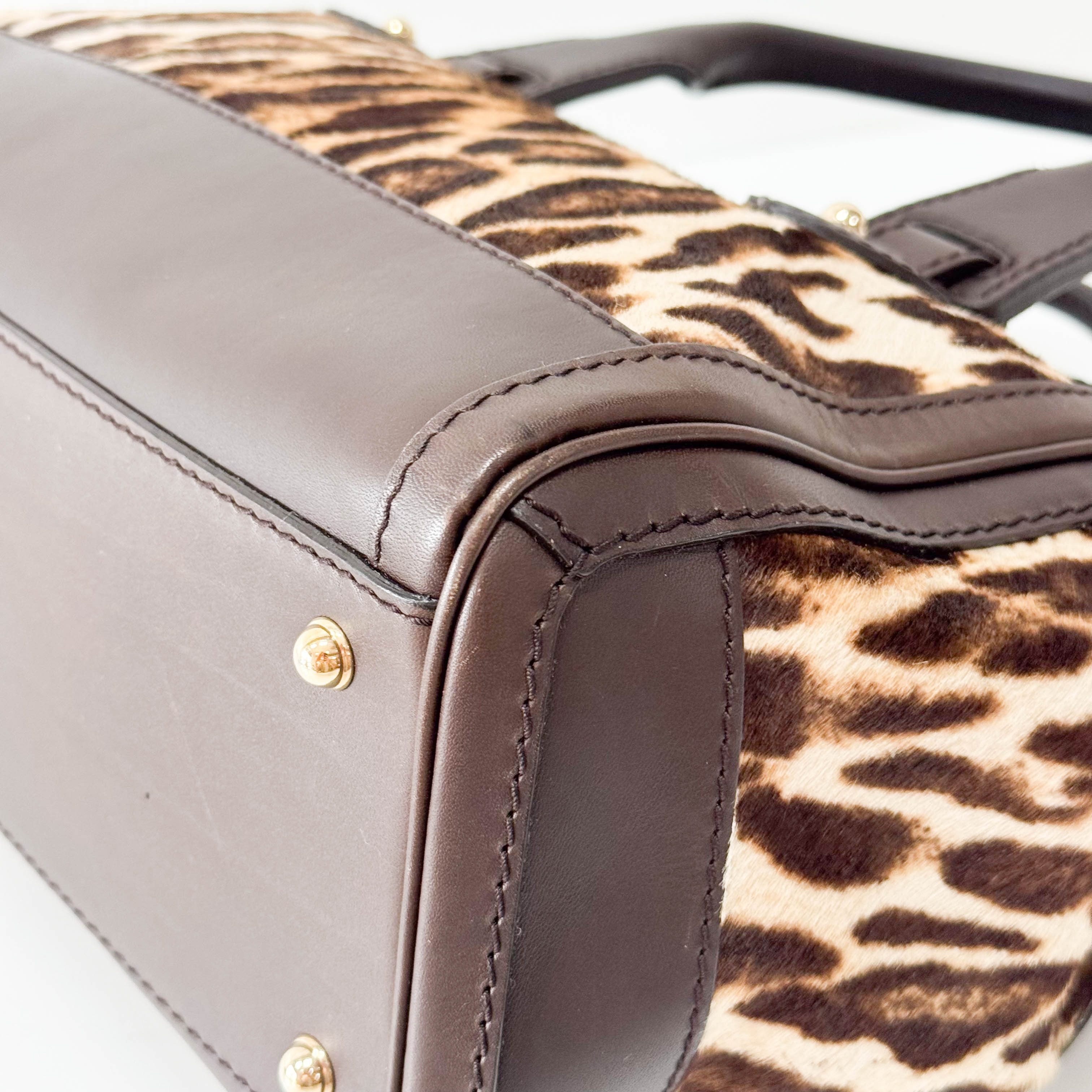 Brown Leopard Print Pony Hair & Leather Handbag
