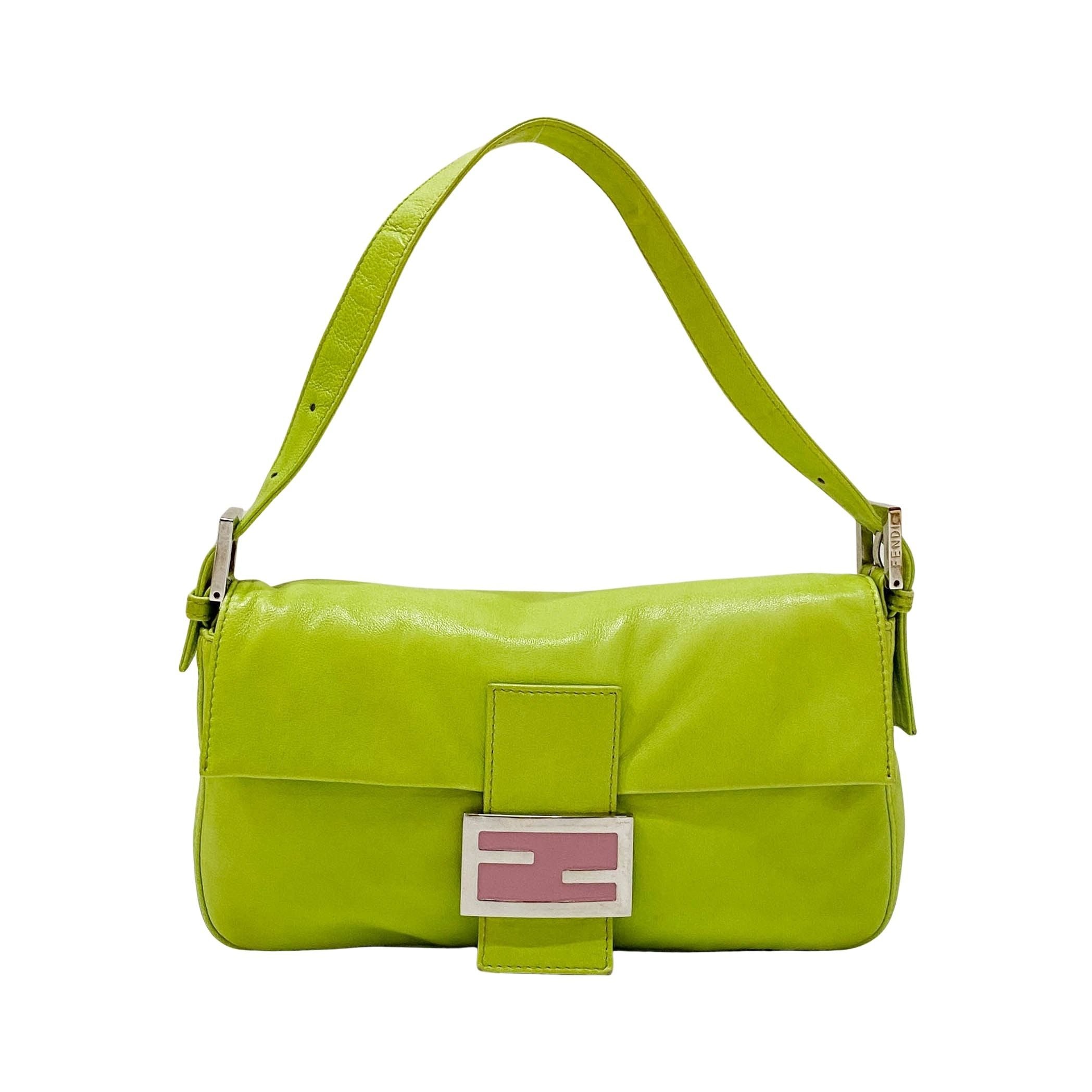Baguette Green Nappa Leather Shoulder Bag