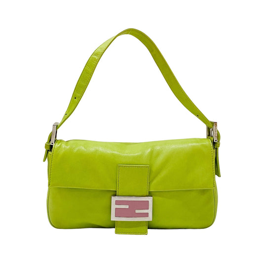 Baguette Green Nappa Leather Shoulder Bag