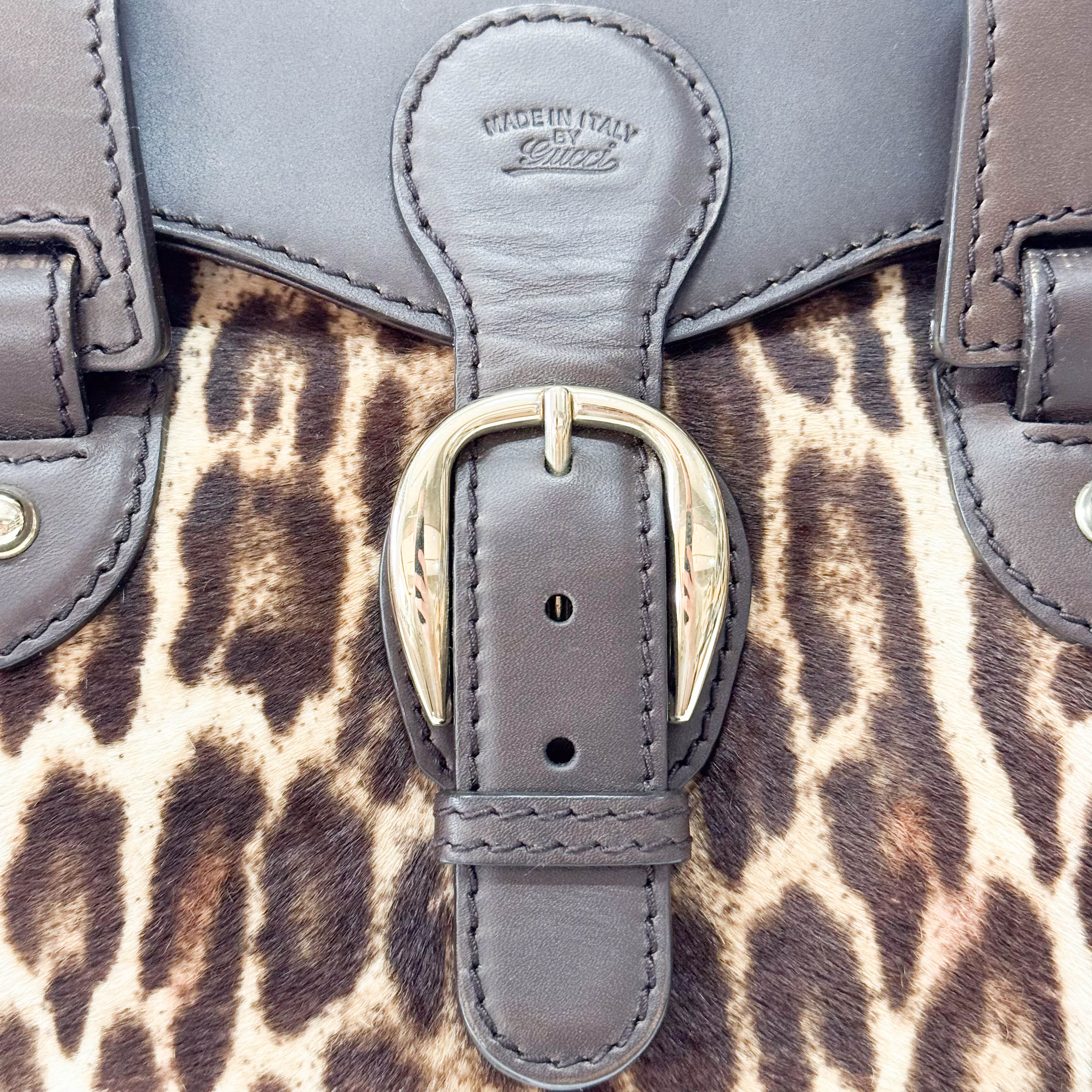 Brown Leopard Print Pony Hair & Leather Handbag