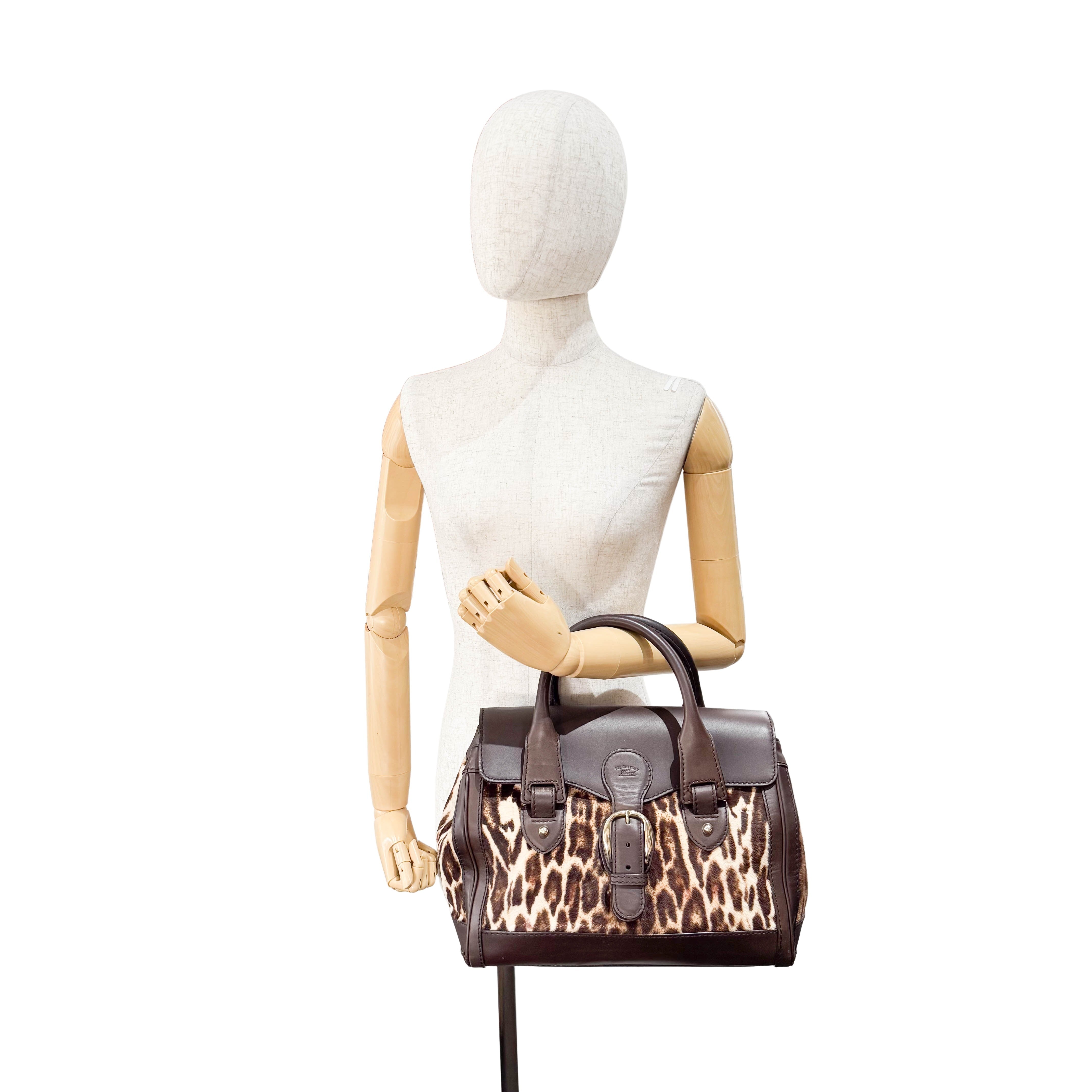 Brown Leopard Print Pony Hair & Leather Handbag