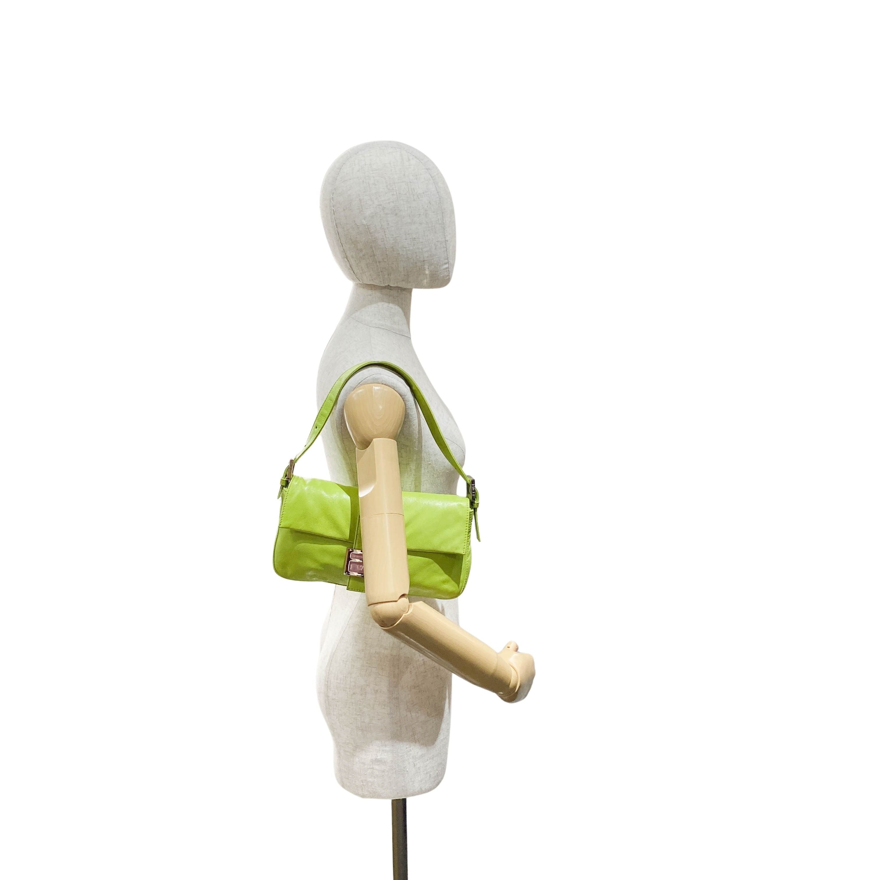 Baguette Green Nappa Leather Shoulder Bag