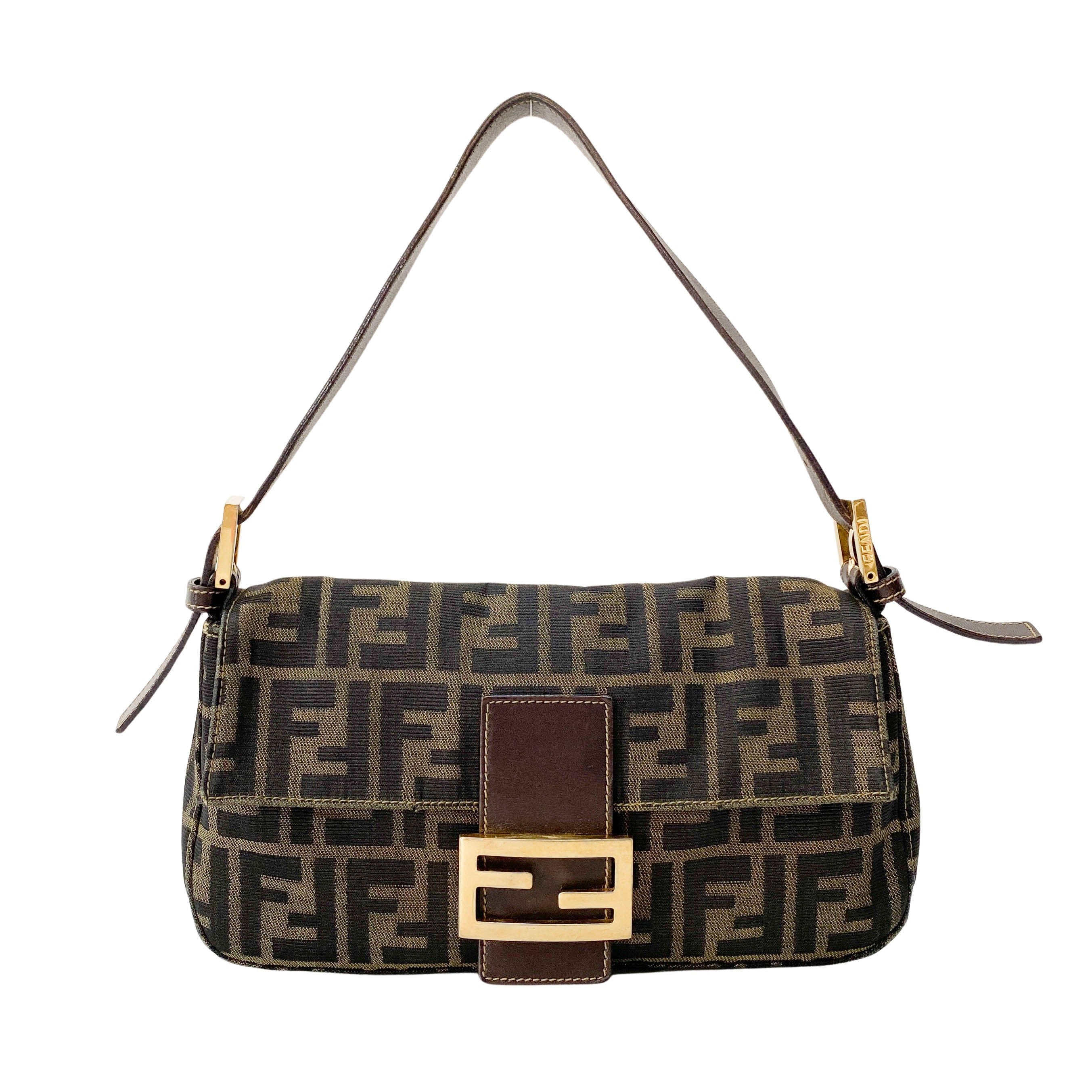 Zucca Baguette Brown Canvas Shoulder Bag