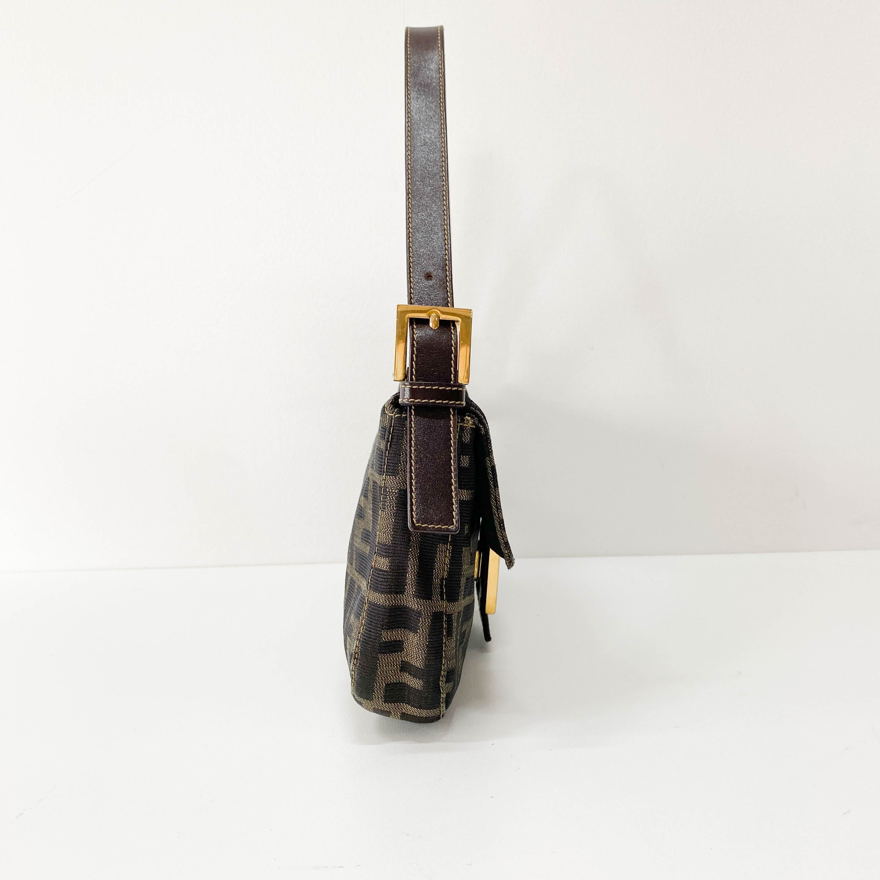 Zucca Baguette Brown Canvas Shoulder Bag