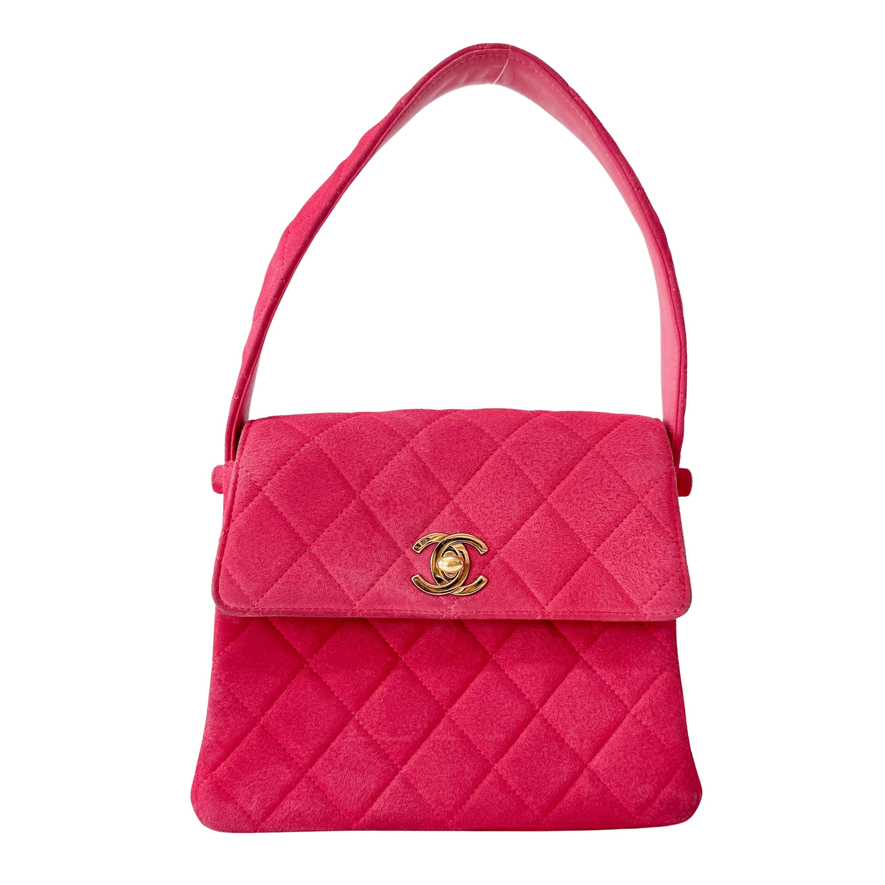 Matelasse in Pink Suede and Gold CC Logo Mini Bag