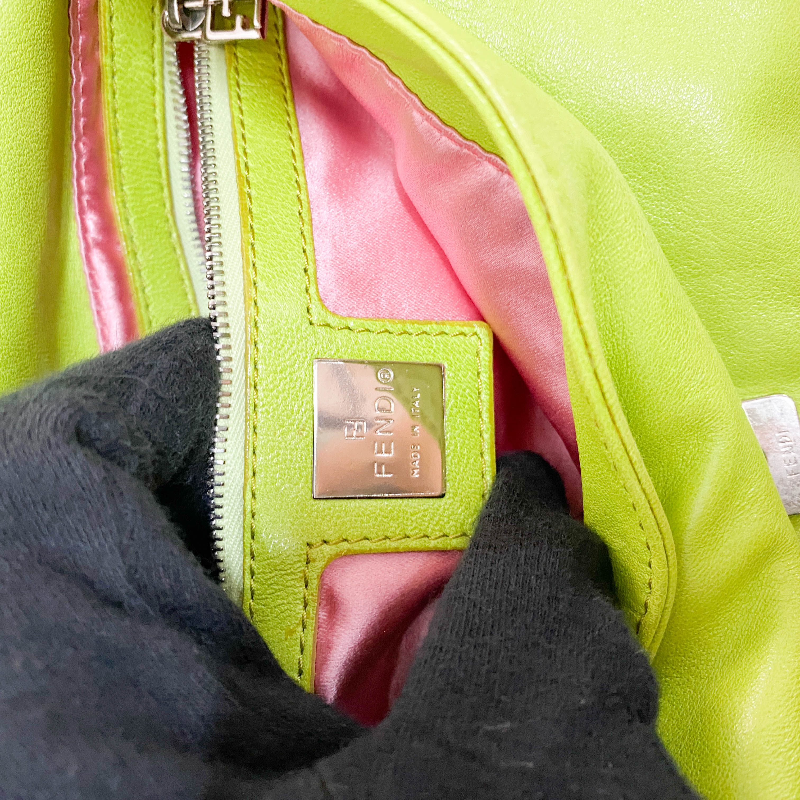 Baguette Green Nappa Leather Shoulder Bag