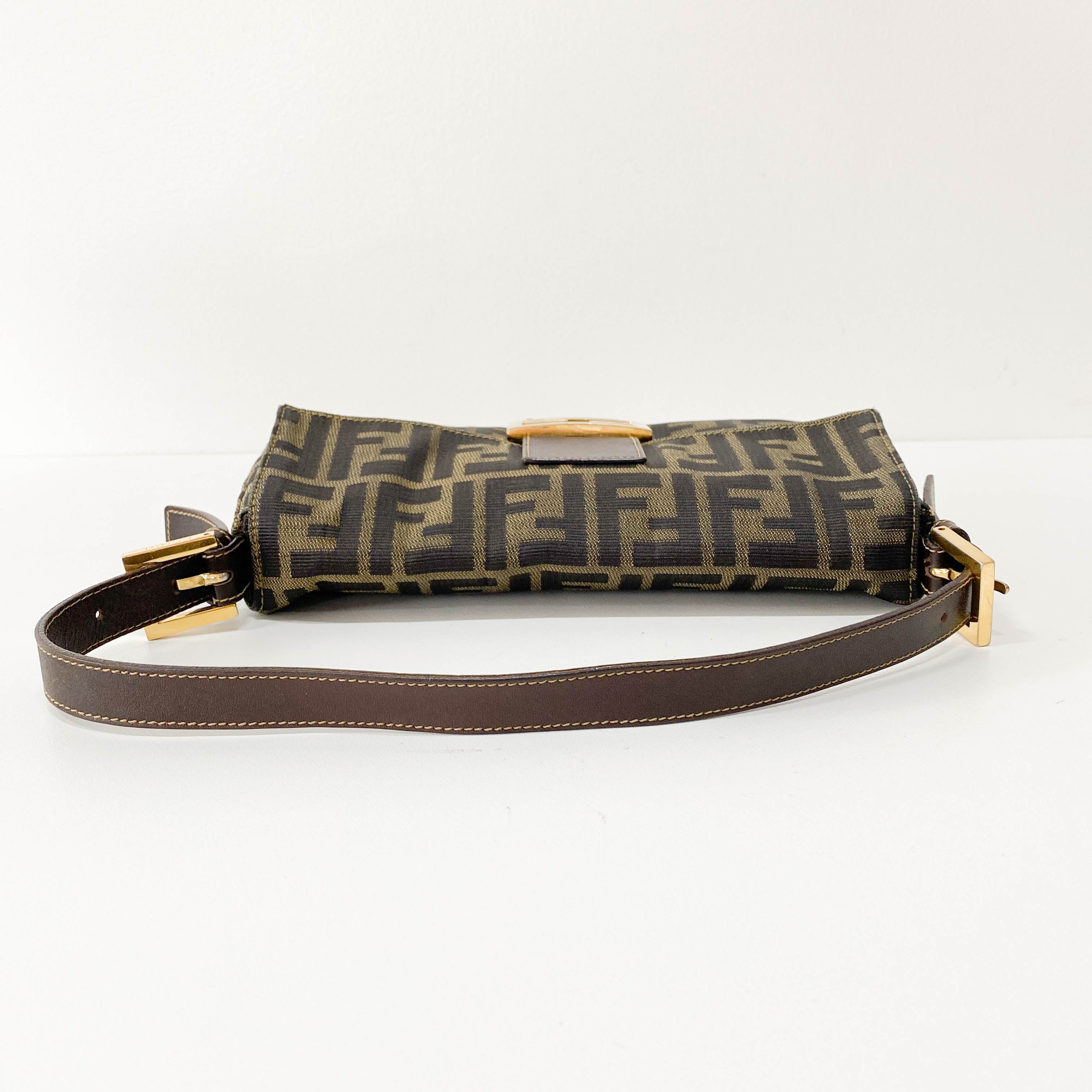 Zucca Baguette Brown Canvas Shoulder Bag