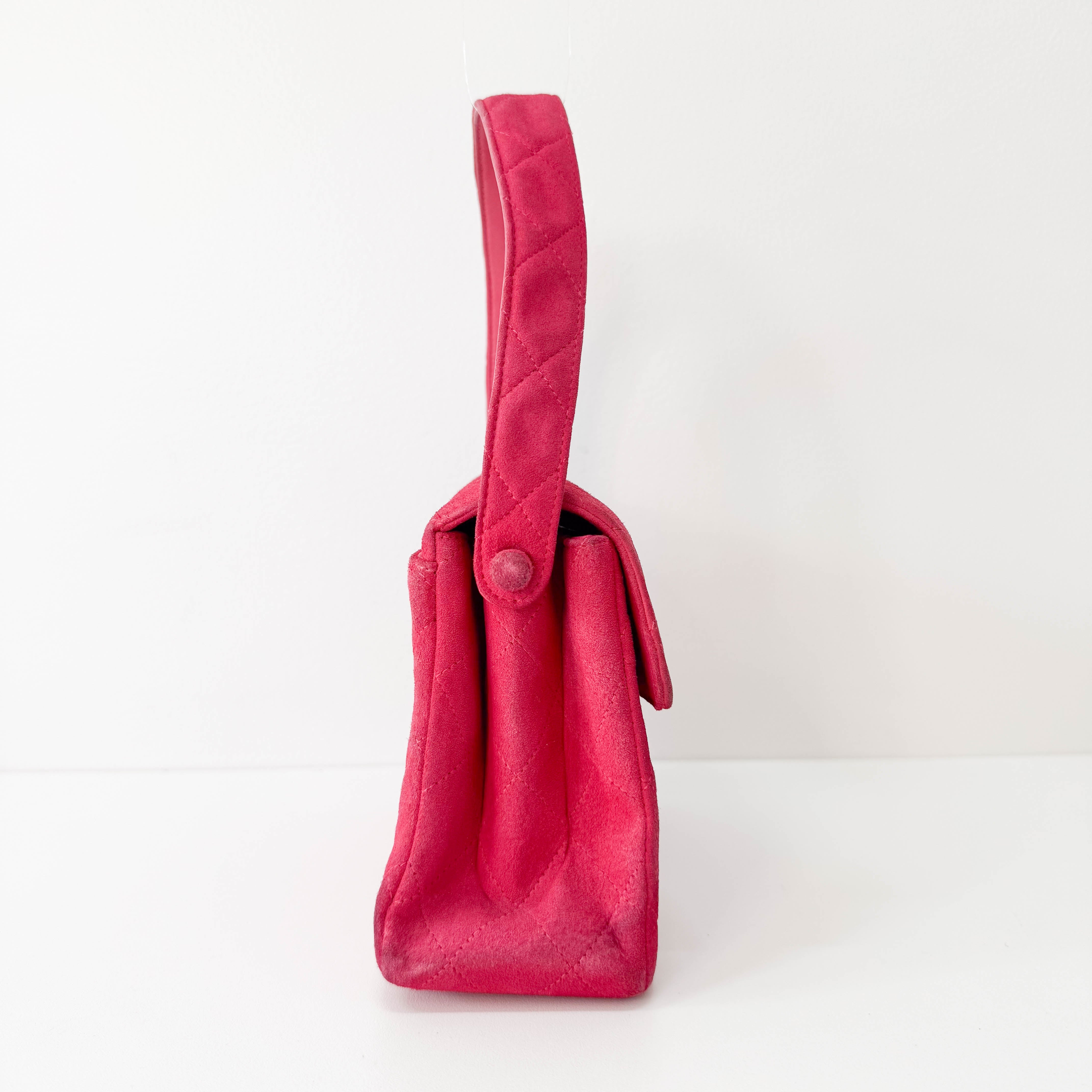 Matelasse in Pink Suede and Gold CC Logo Mini Bag