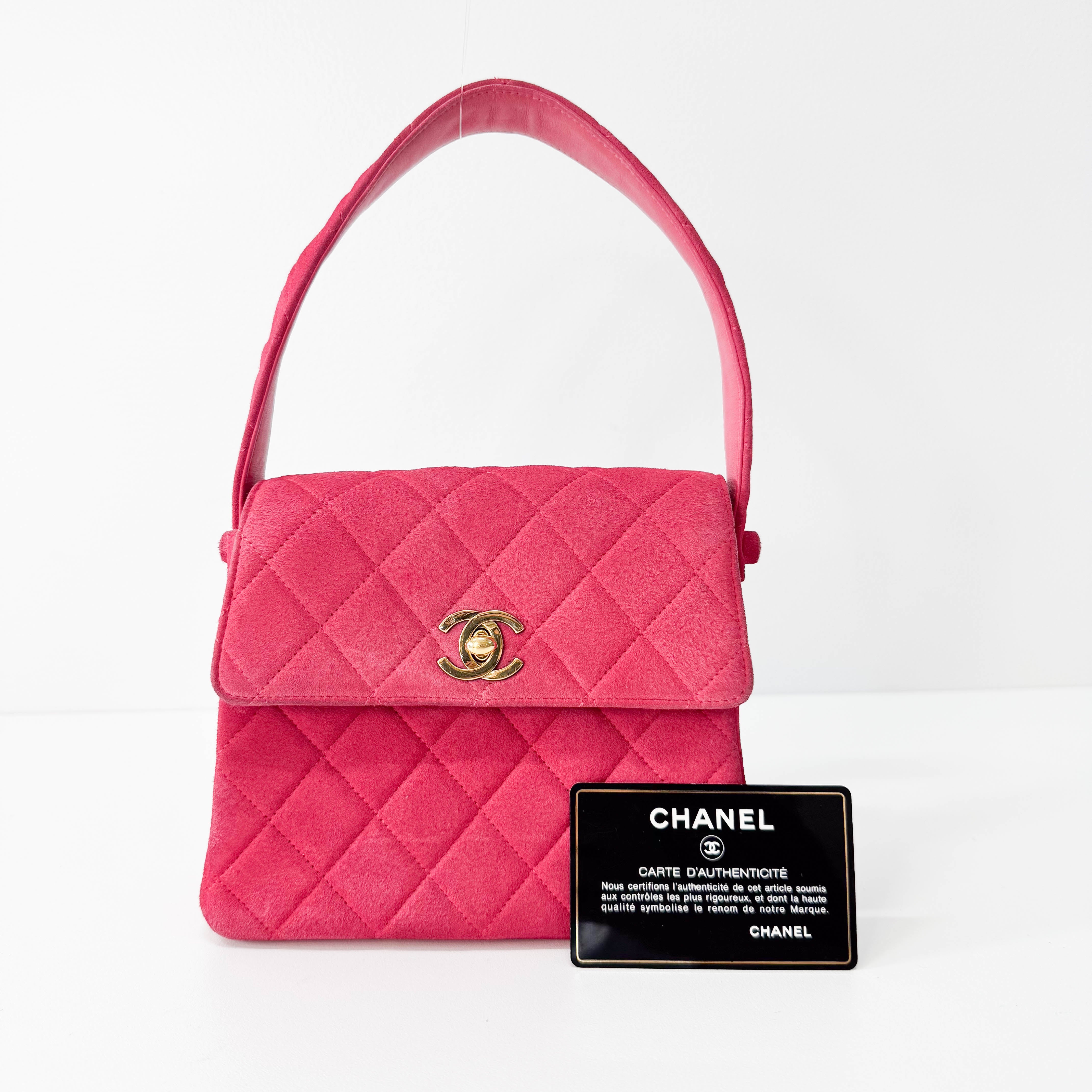 Matelasse in Pink Suede and Gold CC Logo Mini Bag