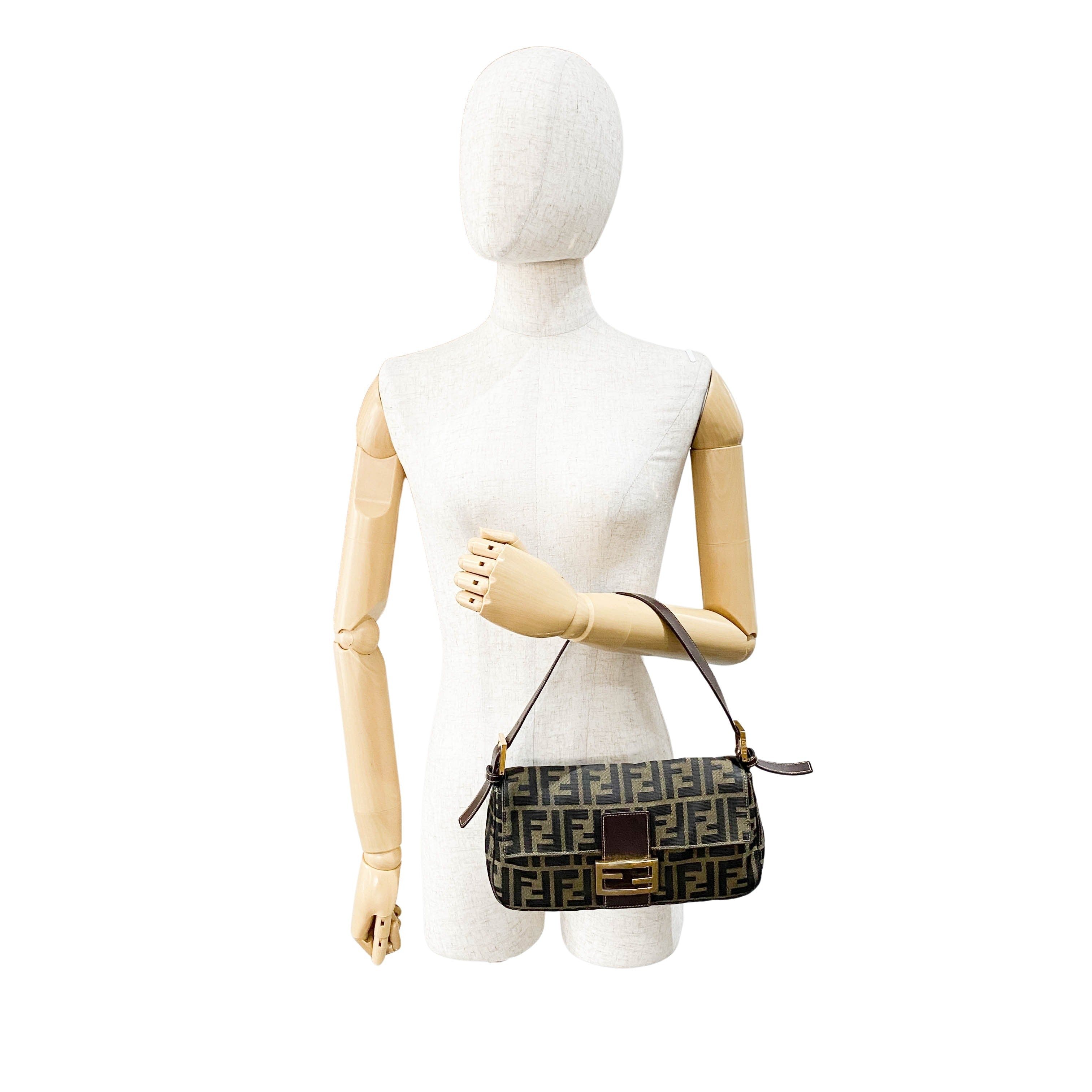 Zucca Baguette Brown Canvas Shoulder Bag