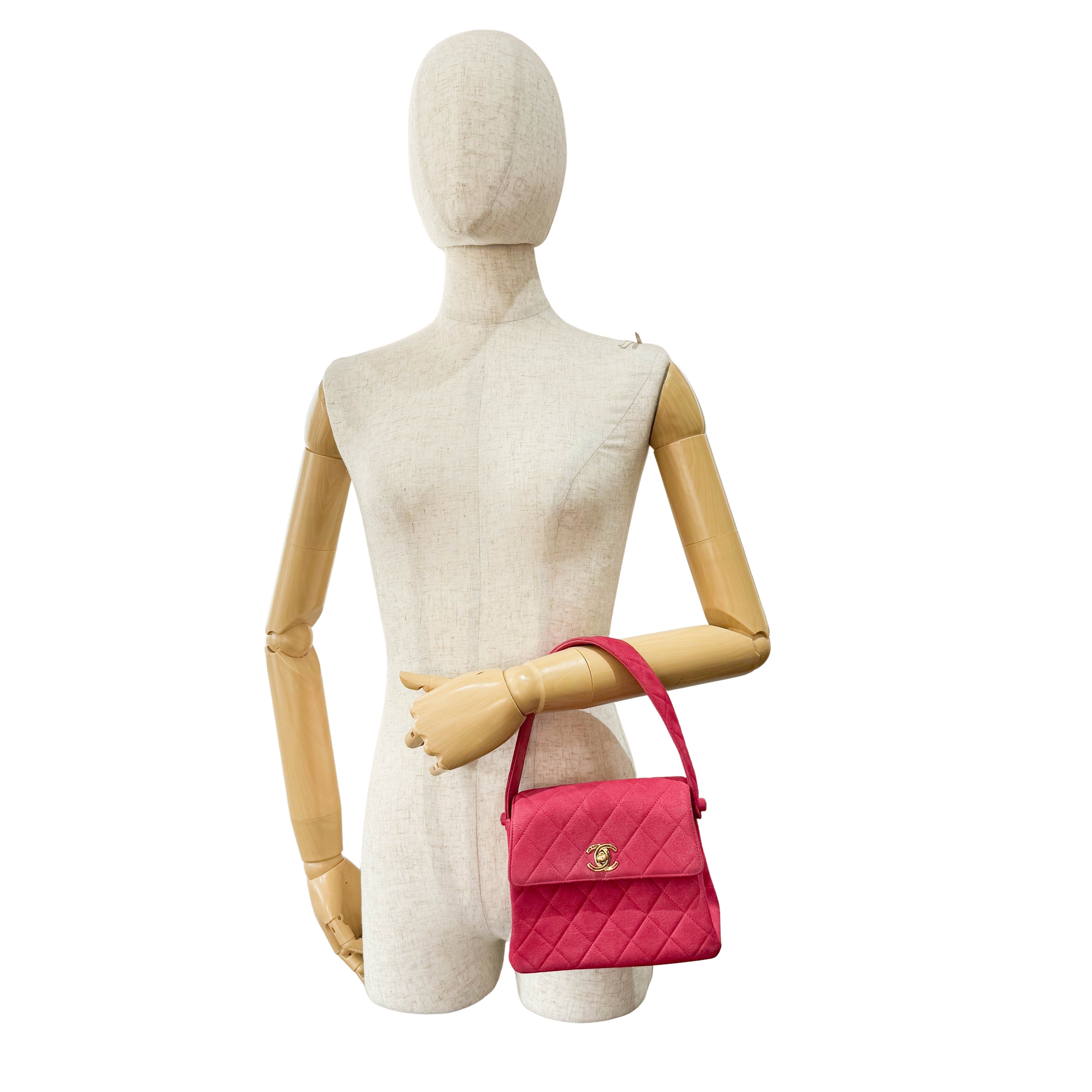 Matelasse in Pink Suede and Gold CC Logo Mini Bag