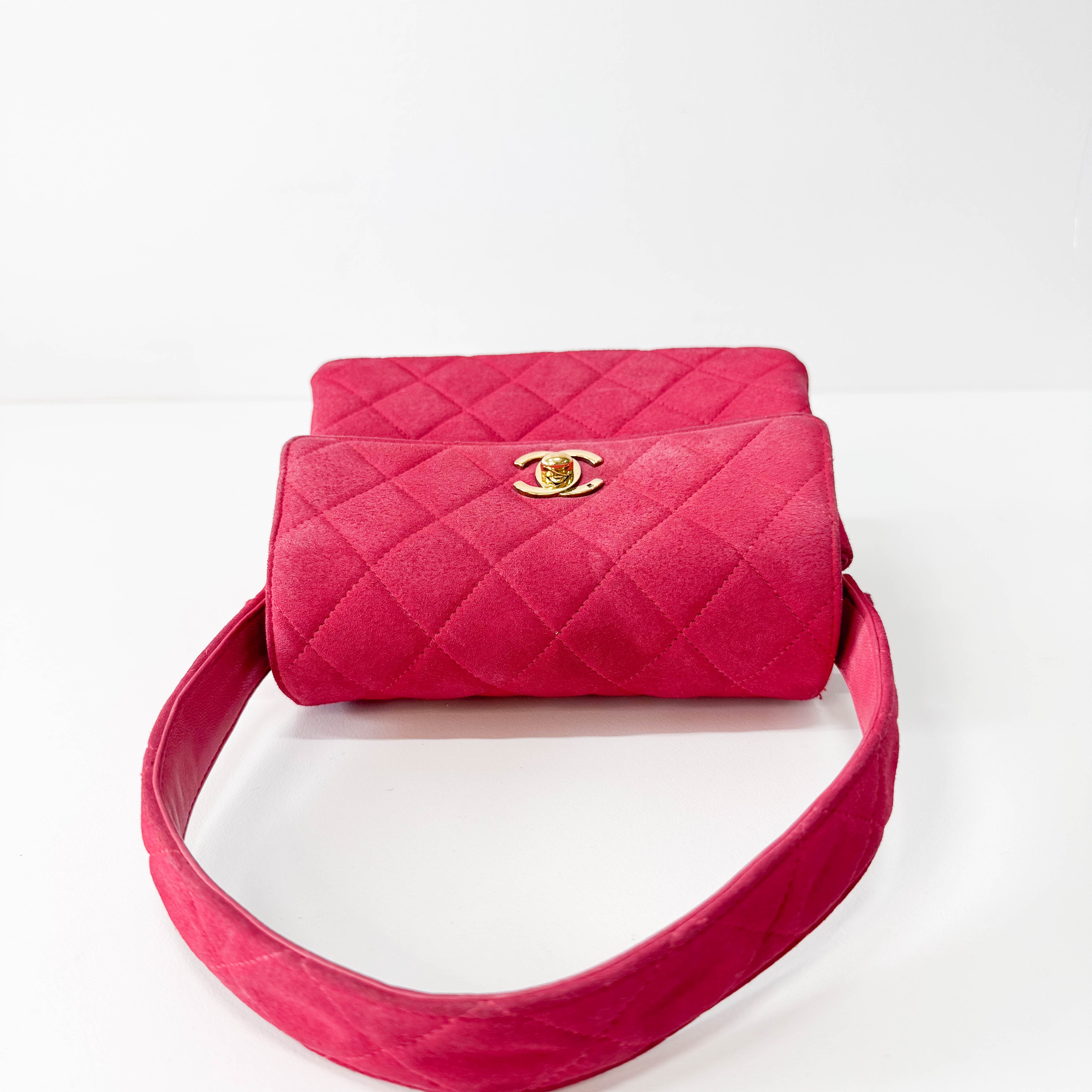 Matelasse in Pink Suede and Gold CC Logo Mini Bag