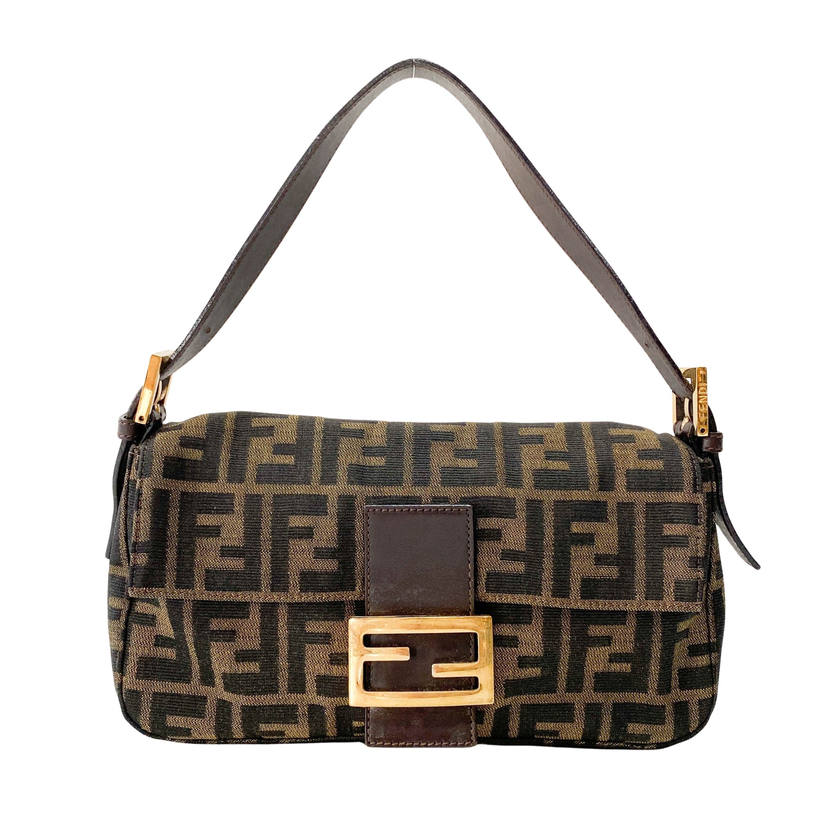 Zucca Baguette Brown Canvas Shoulder Bag