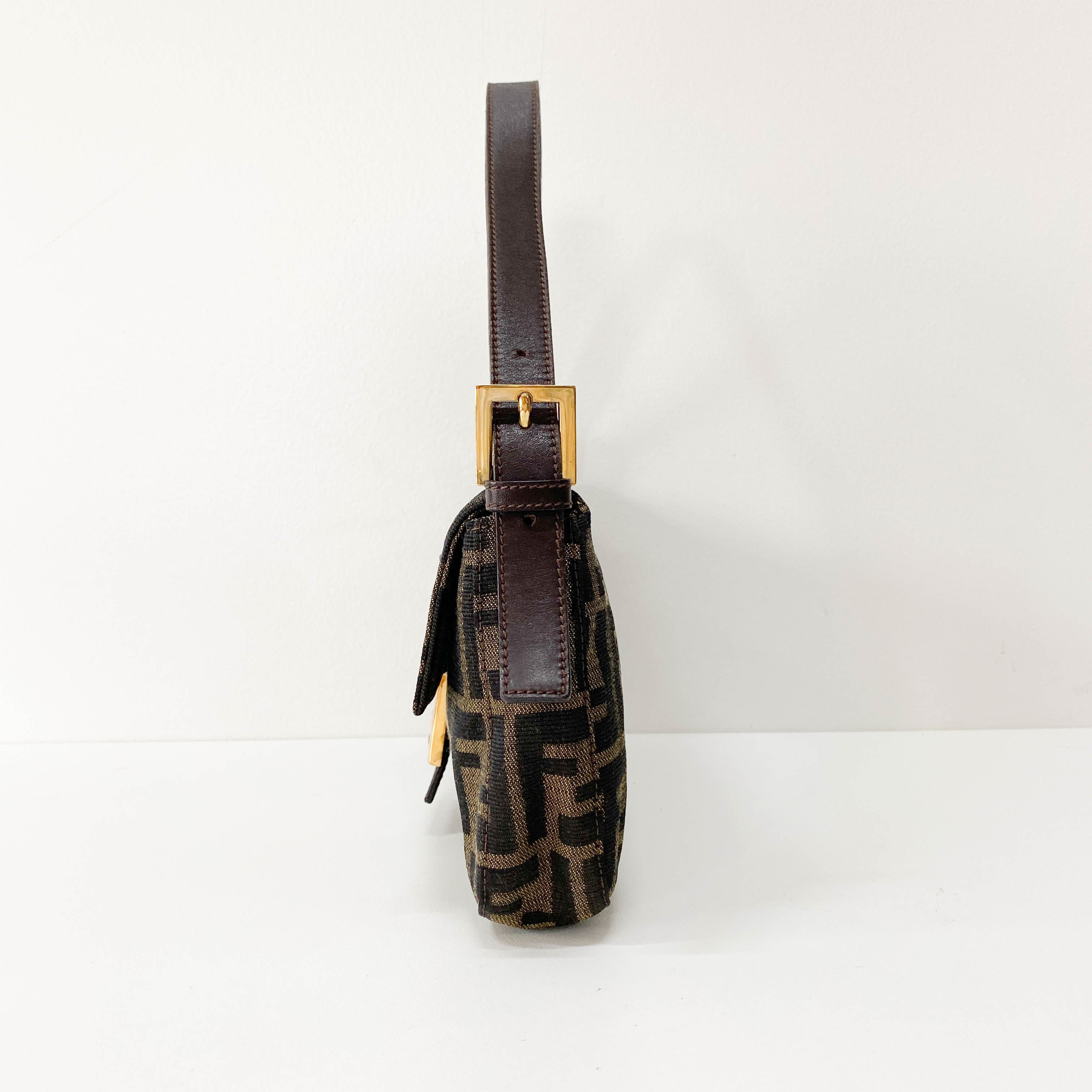 Zucca Baguette Brown Canvas Shoulder Bag