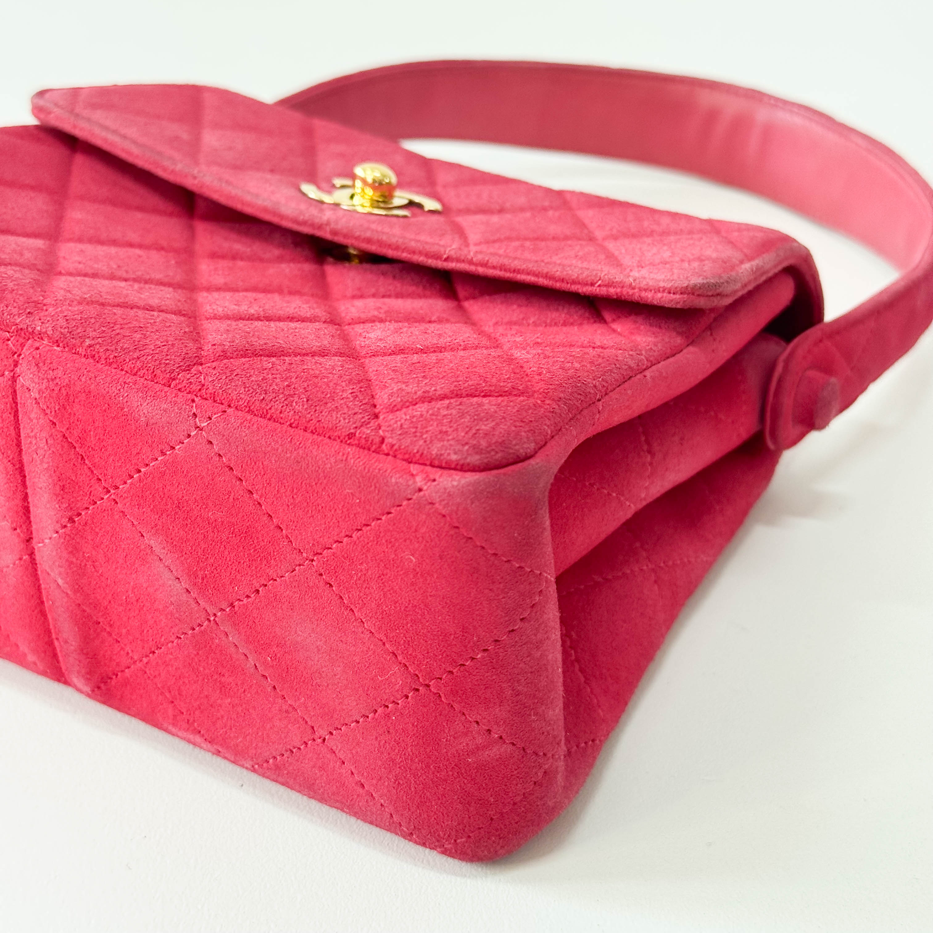 Matelasse in Pink Suede and Gold CC Logo Mini Bag