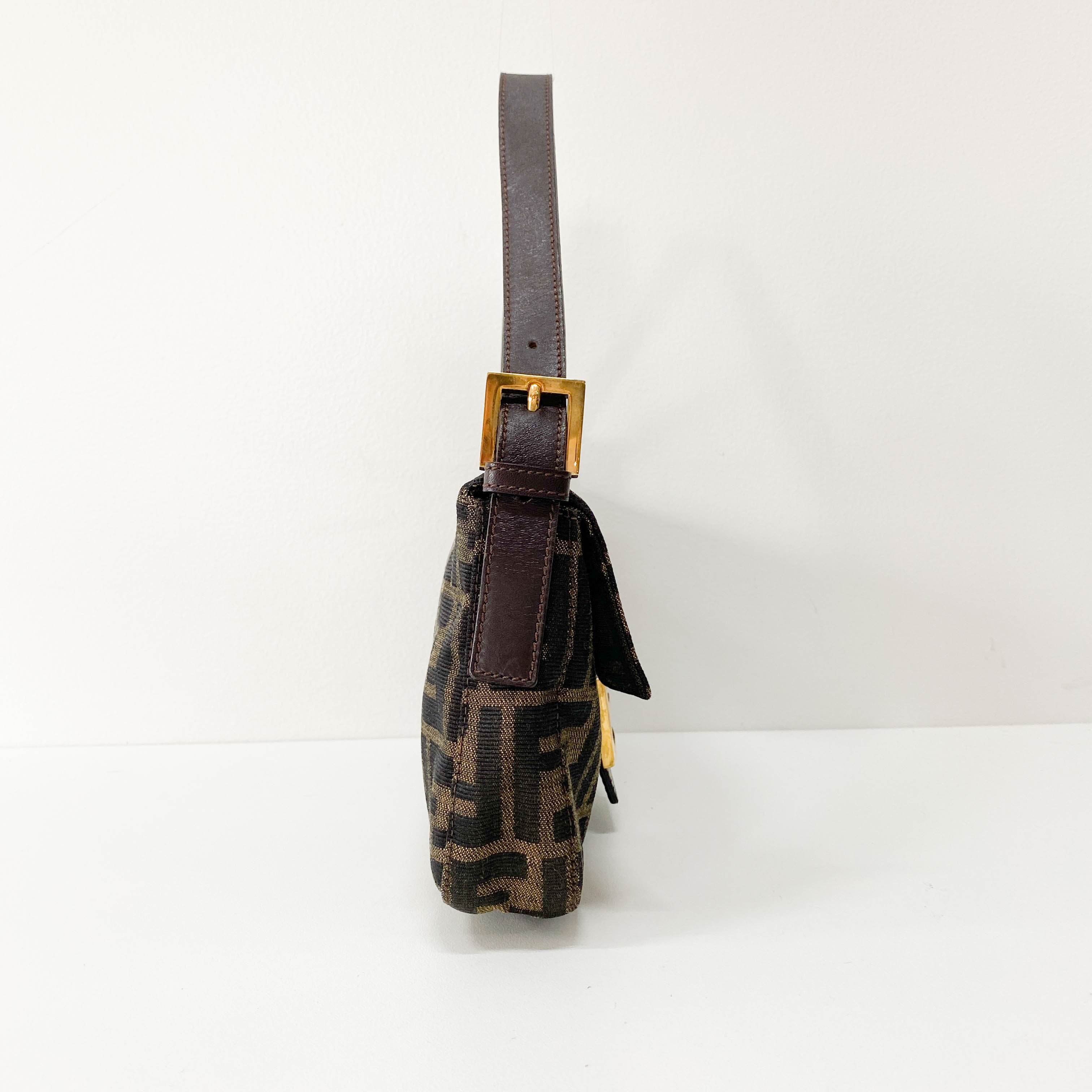 Zucca Baguette Brown Canvas Shoulder Bag