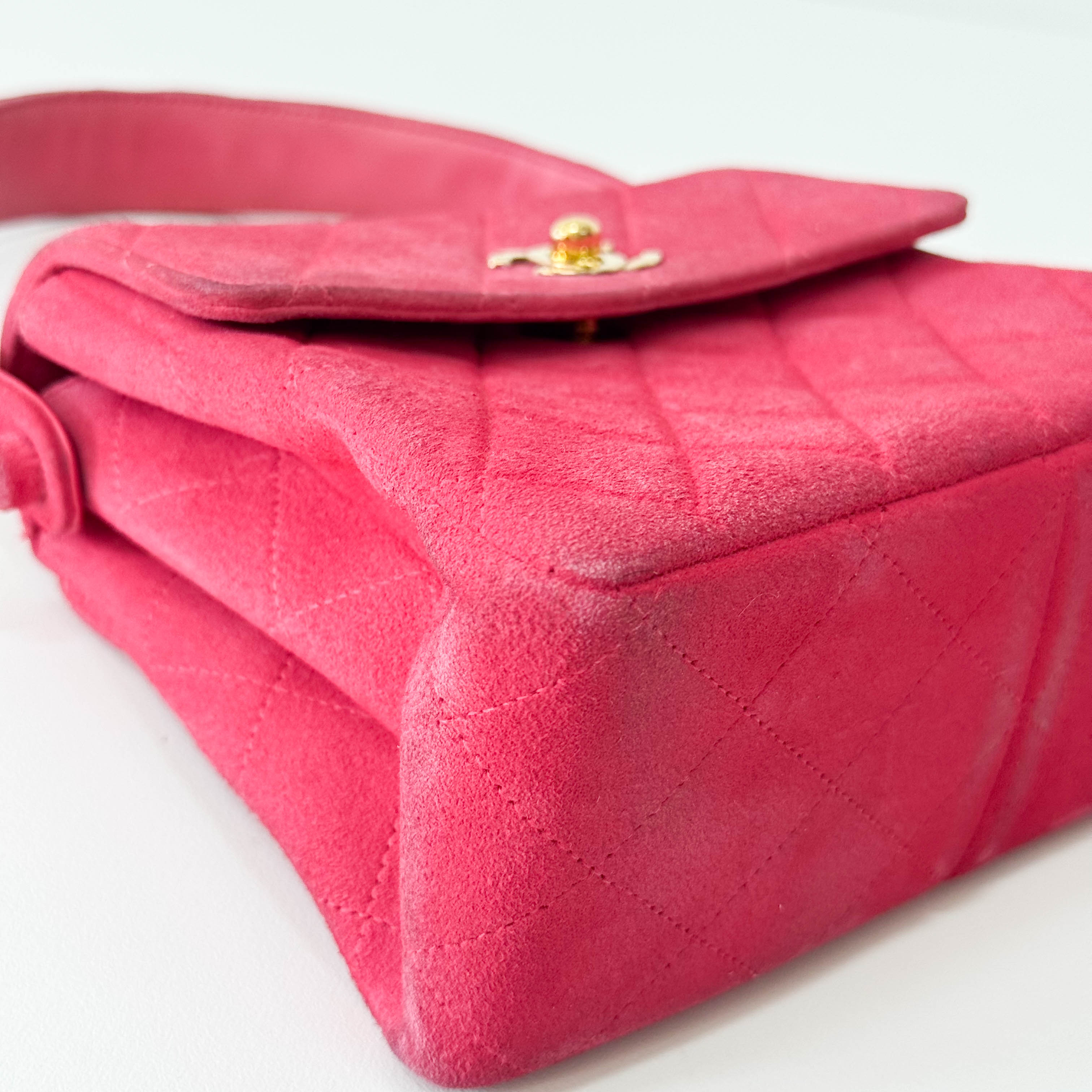 Matelasse in Pink Suede and Gold CC Logo Mini Bag