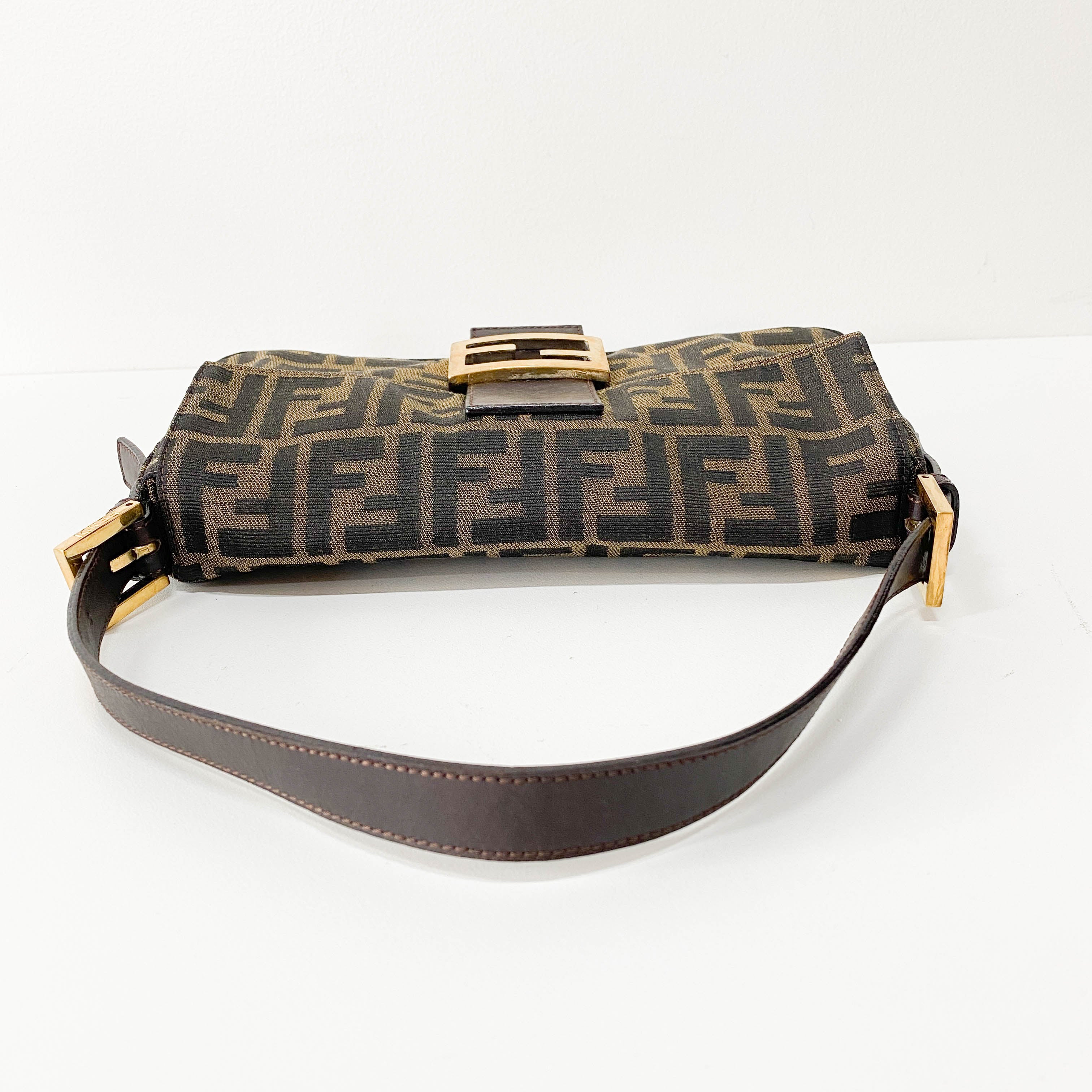 Zucca Baguette Brown Canvas Shoulder Bag