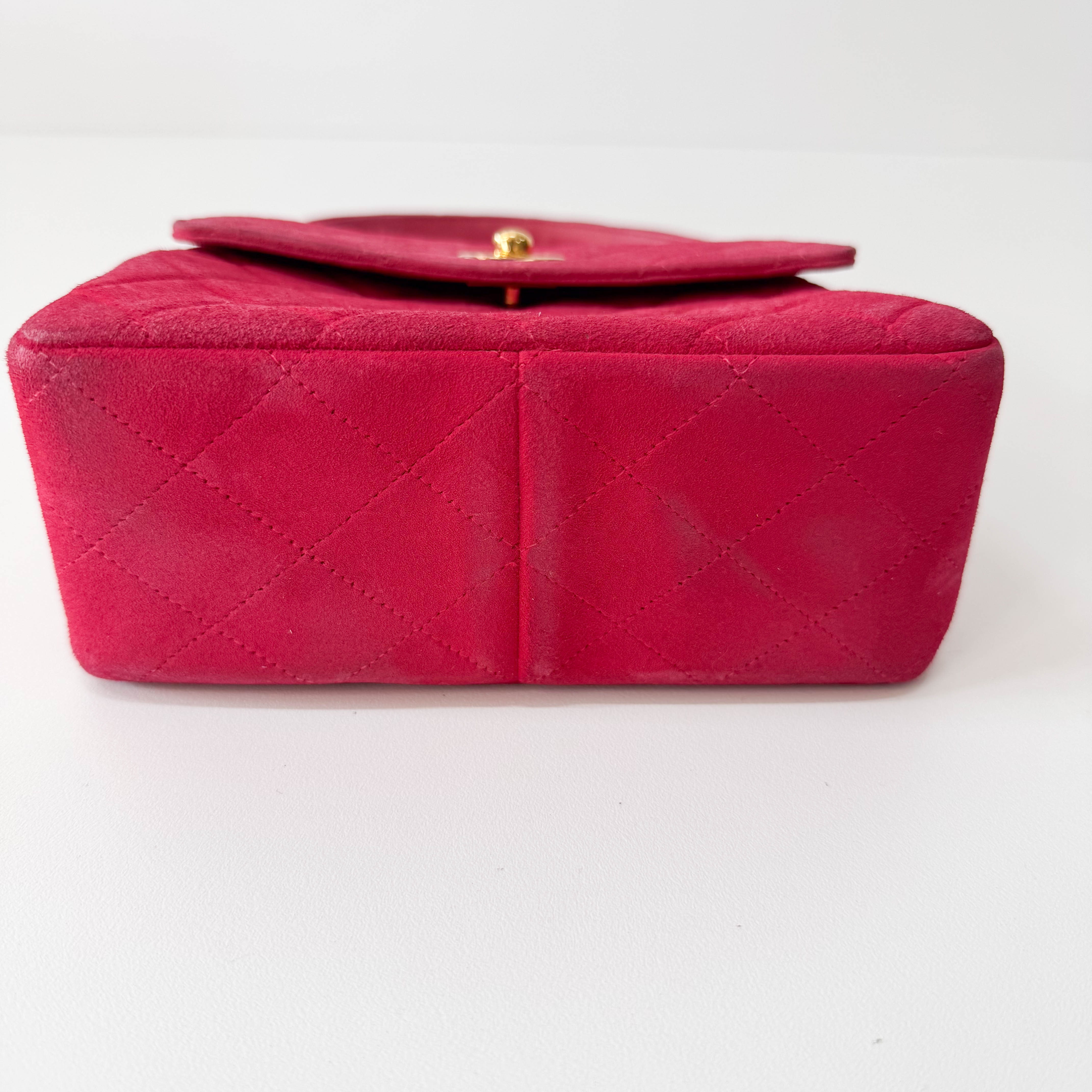 Matelasse in Pink Suede and Gold CC Logo Mini Bag