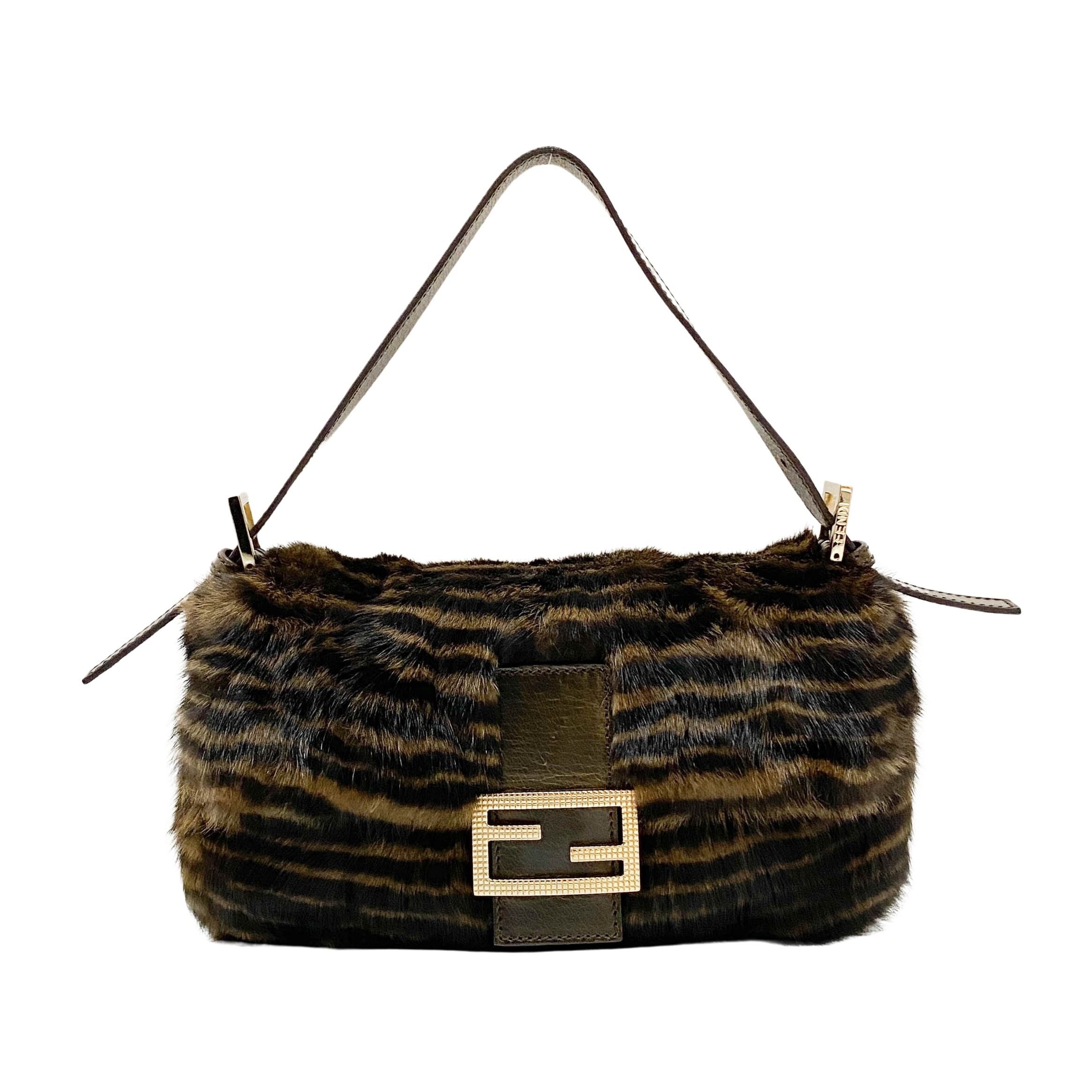 Baguette Brown Striped Fur Shoulder Bag
