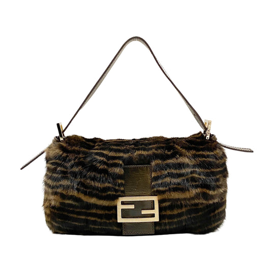 Baguette Brown Striped Fur Shoulder Bag