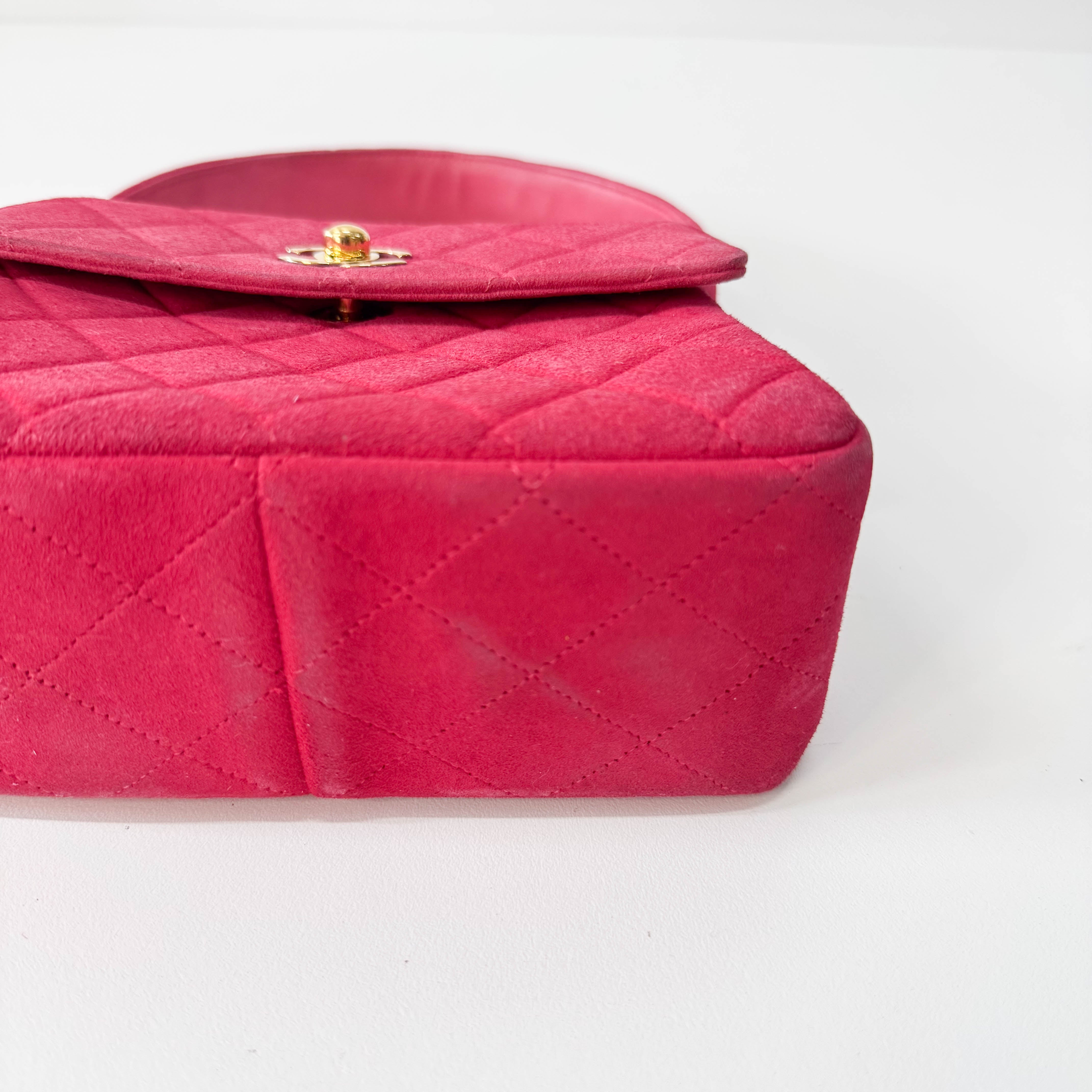 Matelasse in Pink Suede and Gold CC Logo Mini Bag
