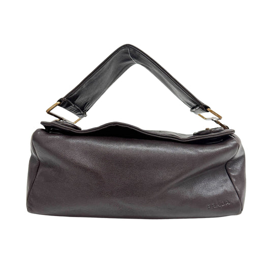 Wide Strap Brown Leather Shoulder Bag