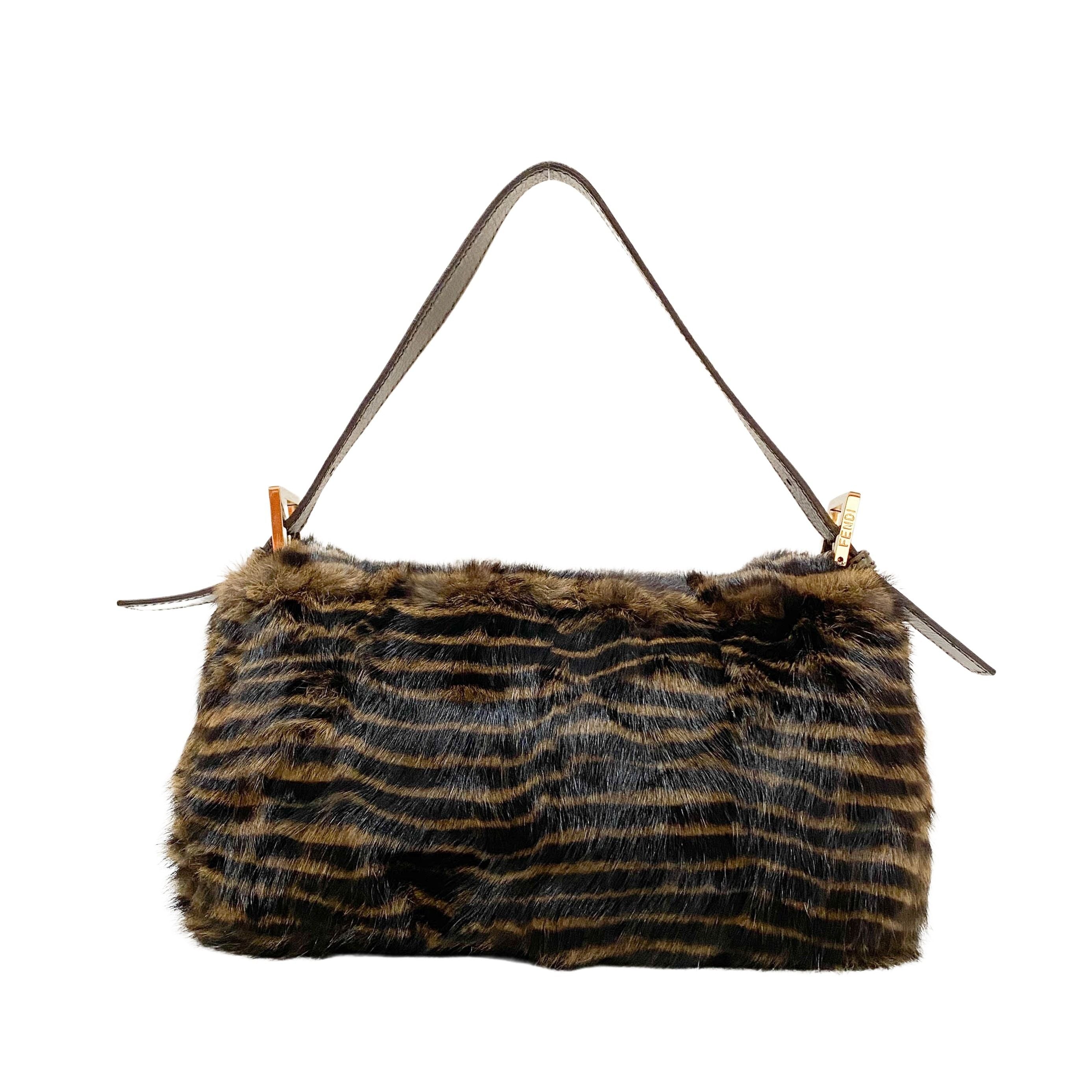 Baguette Brown Striped Fur Shoulder Bag
