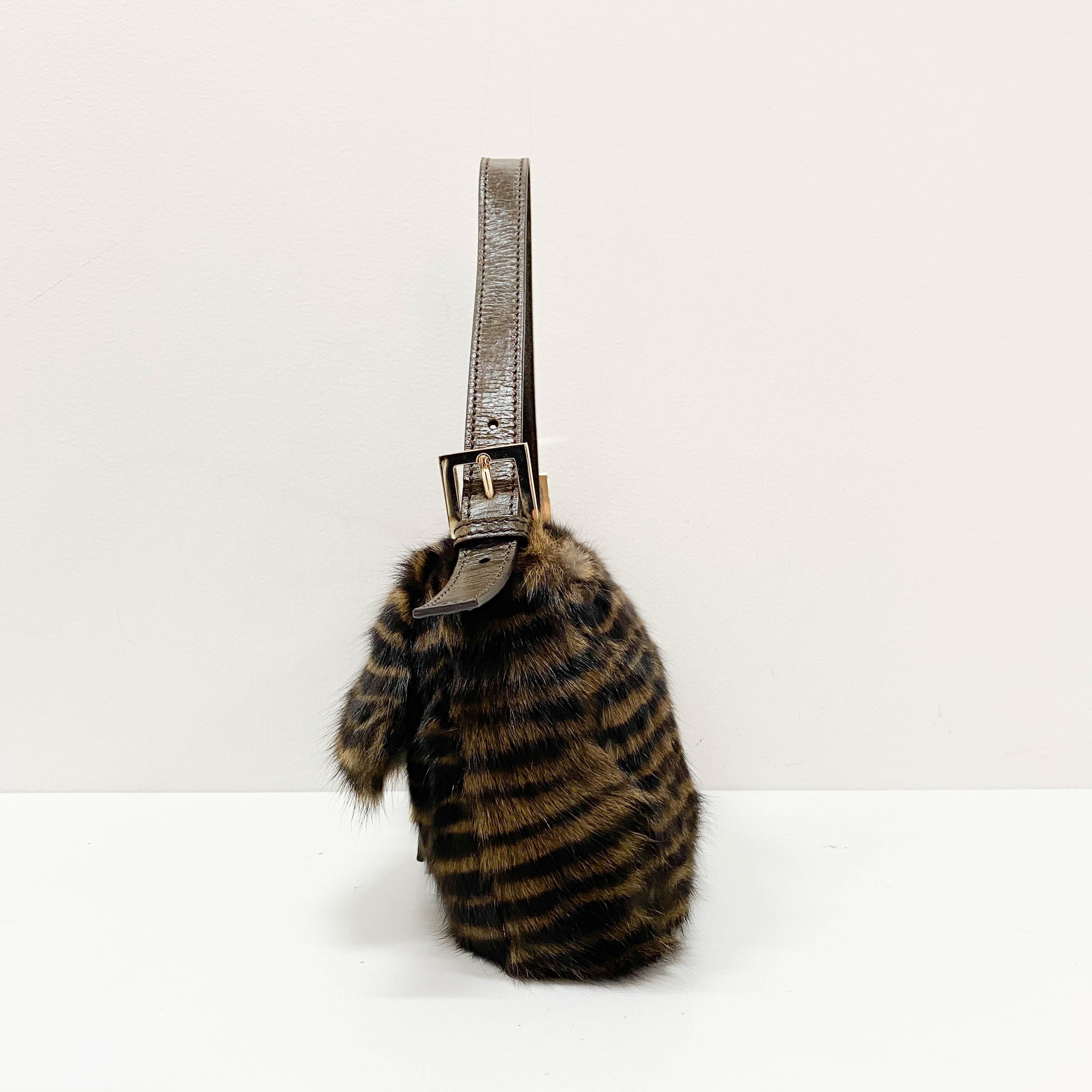 Baguette Brown Striped Fur Shoulder Bag