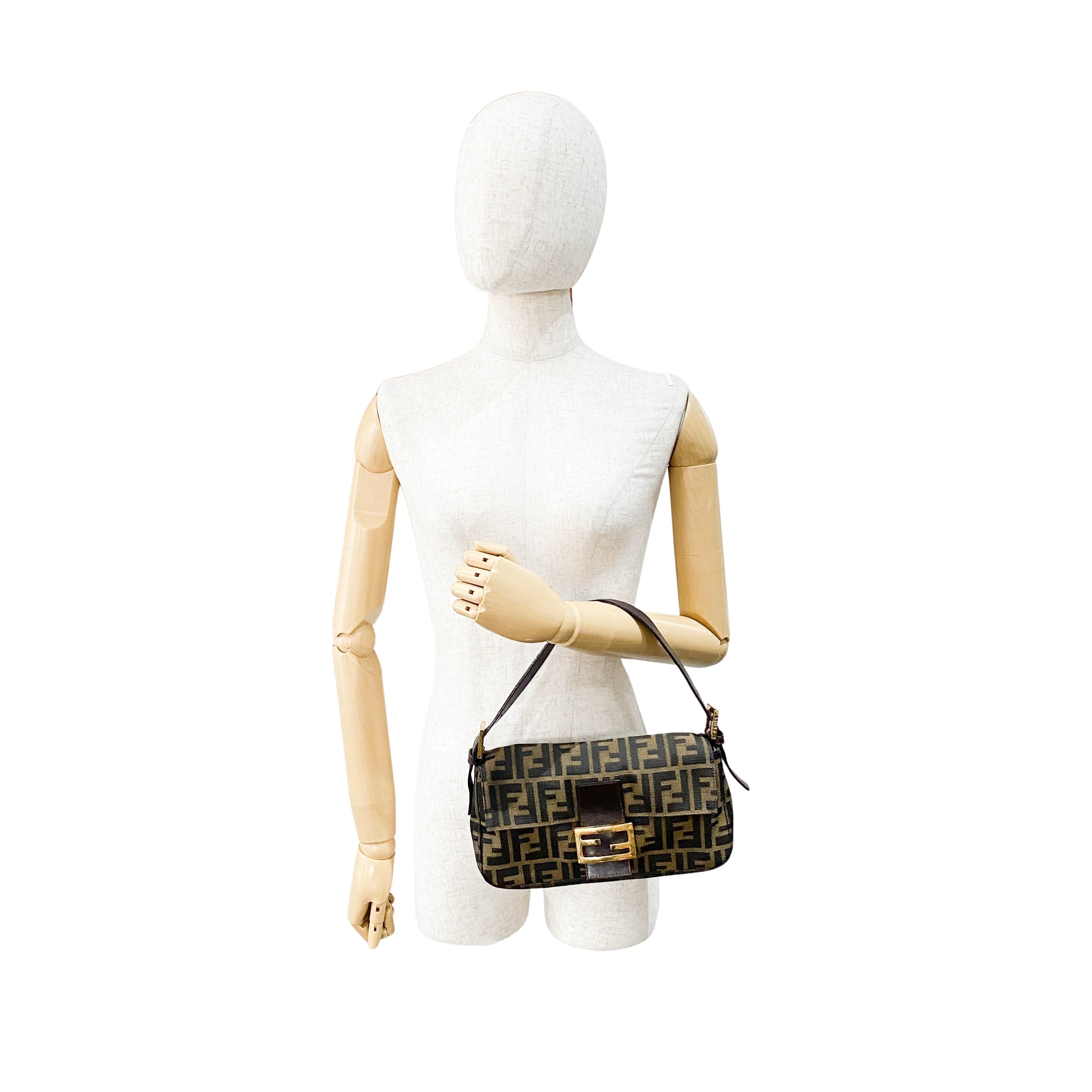 Zucca Baguette Brown Canvas Shoulder Bag
