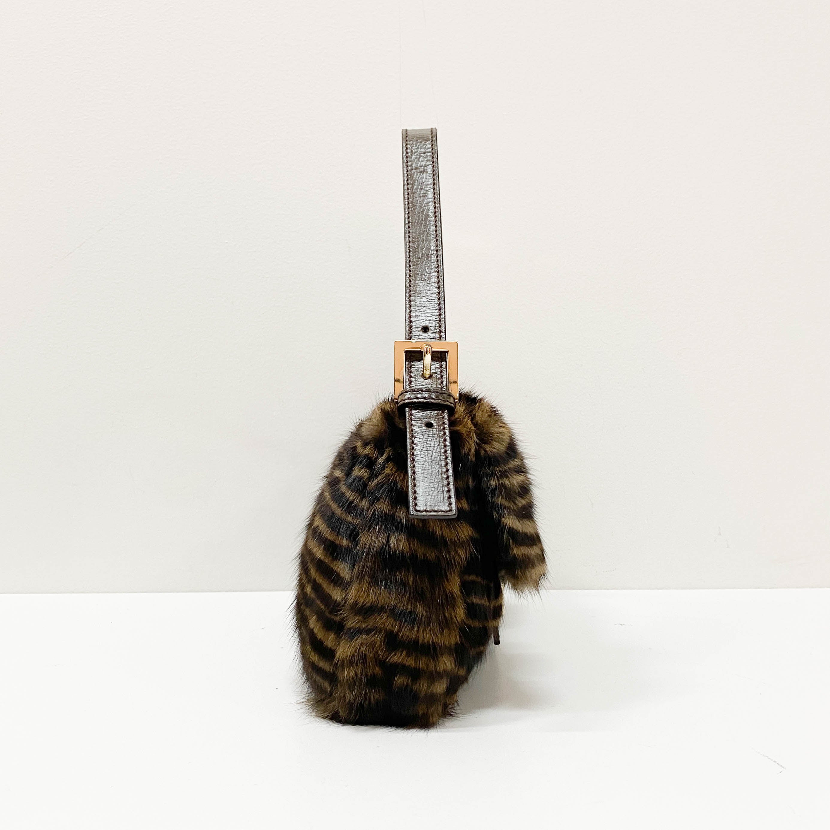 Baguette Brown Striped Fur Shoulder Bag