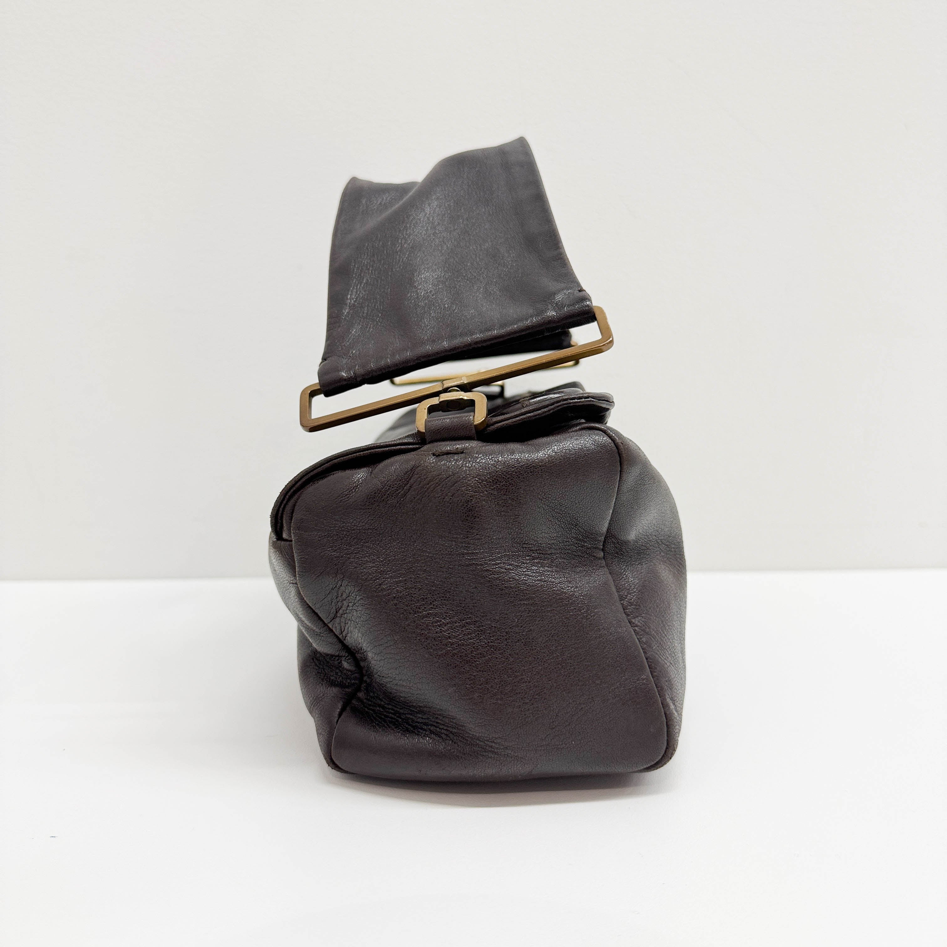 Wide Strap Brown Leather Shoulder Bag
