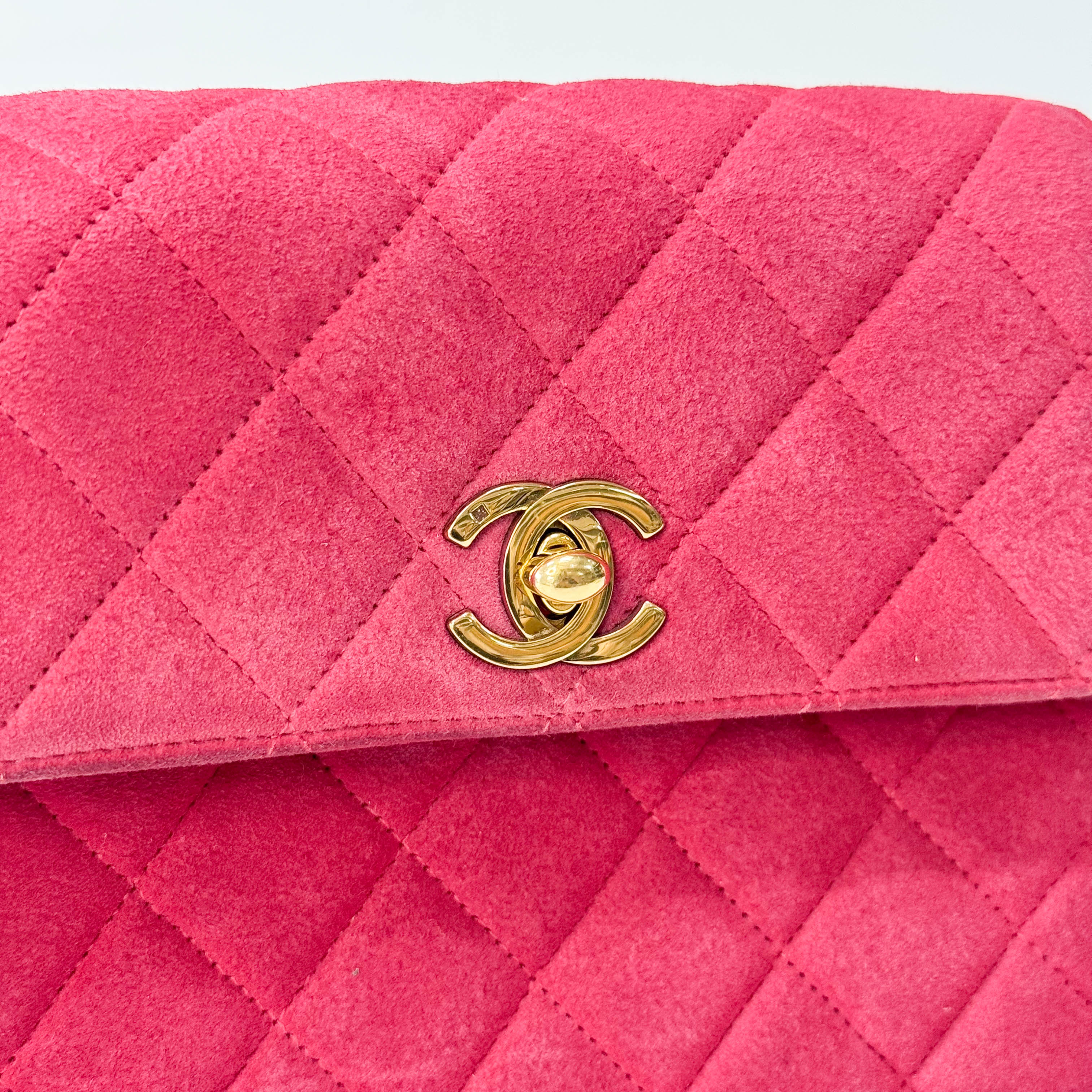 Matelasse in Pink Suede and Gold CC Logo Mini Bag