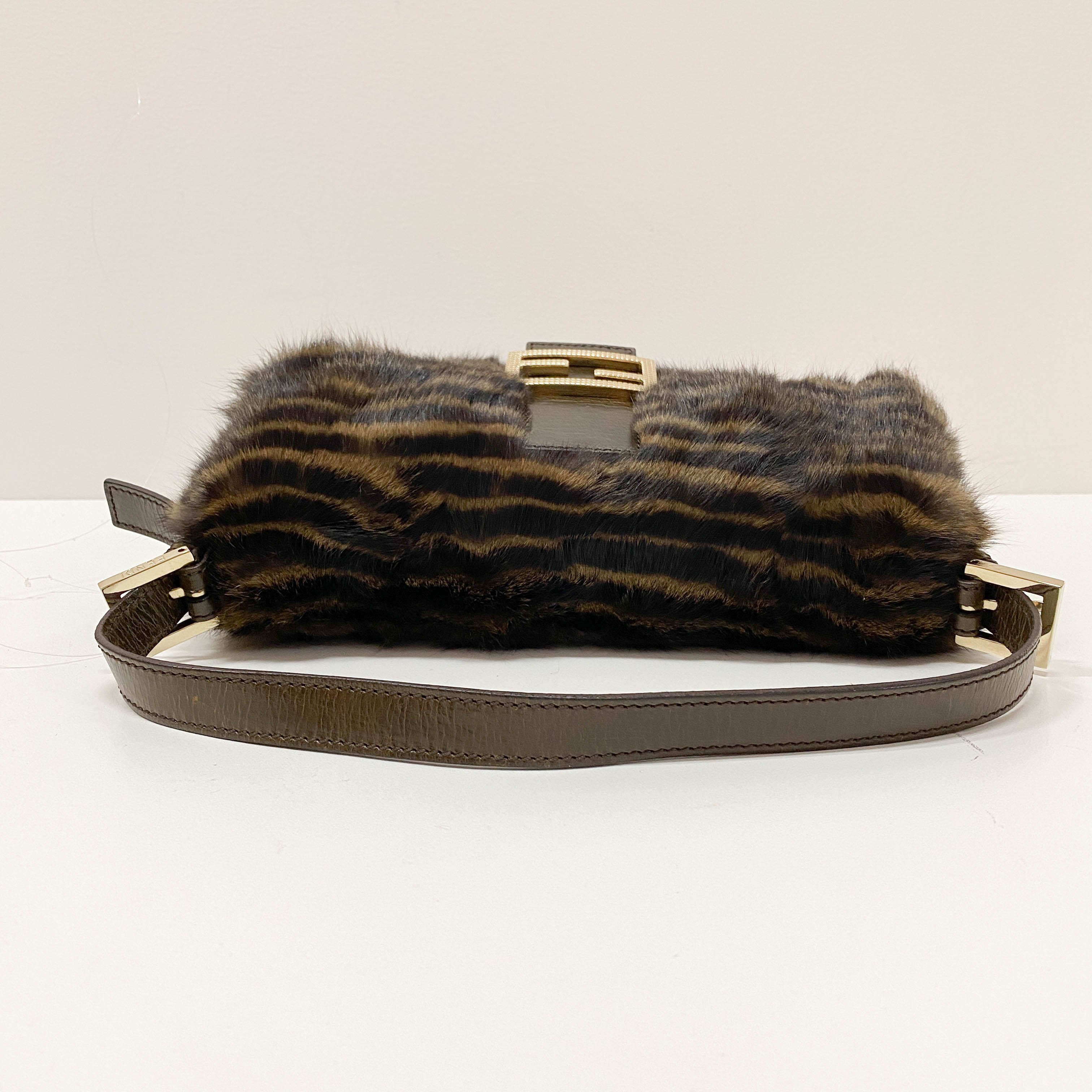 Baguette Brown Striped Fur Shoulder Bag