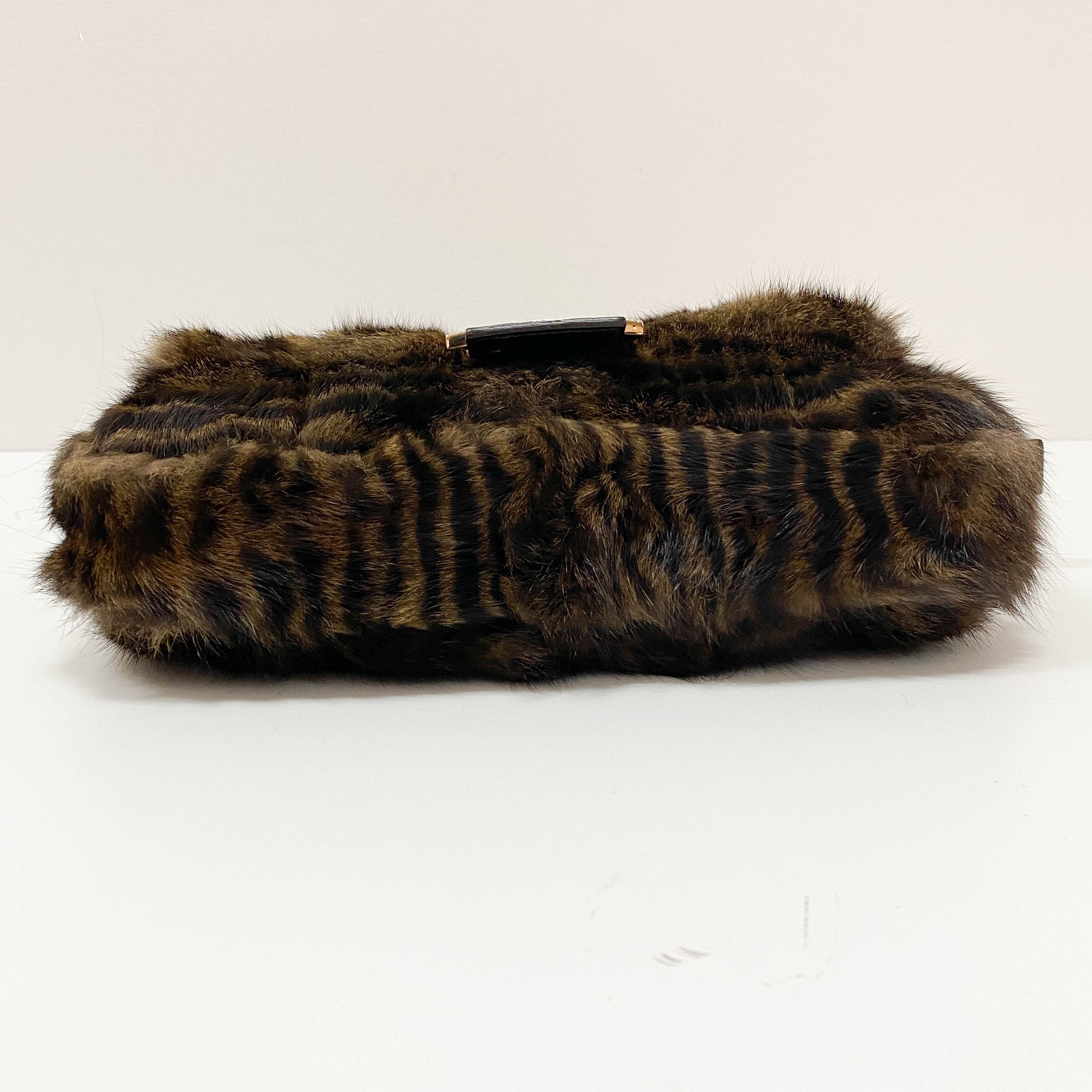 Baguette Brown Striped Fur Shoulder Bag
