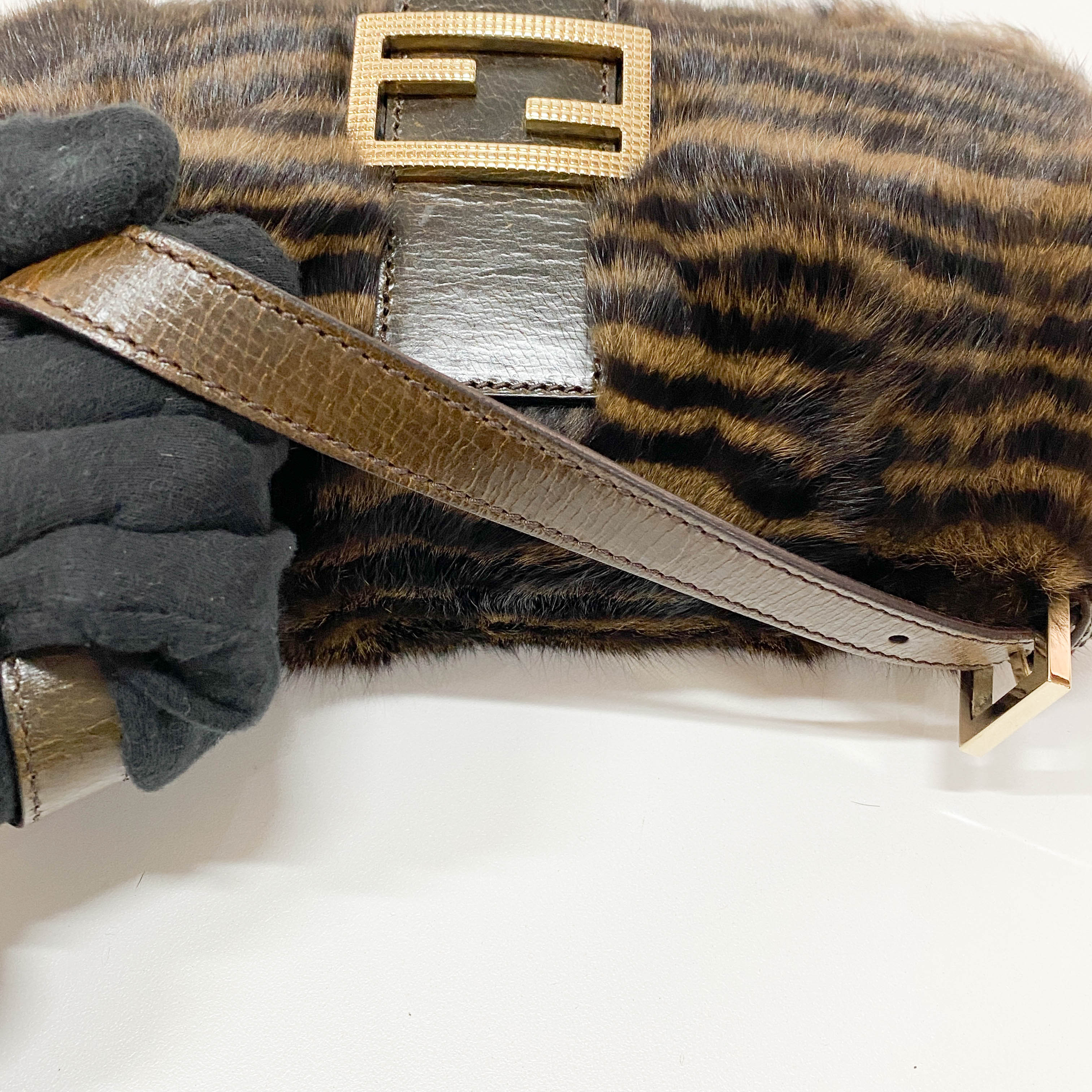 Baguette Brown Striped Fur Shoulder Bag
