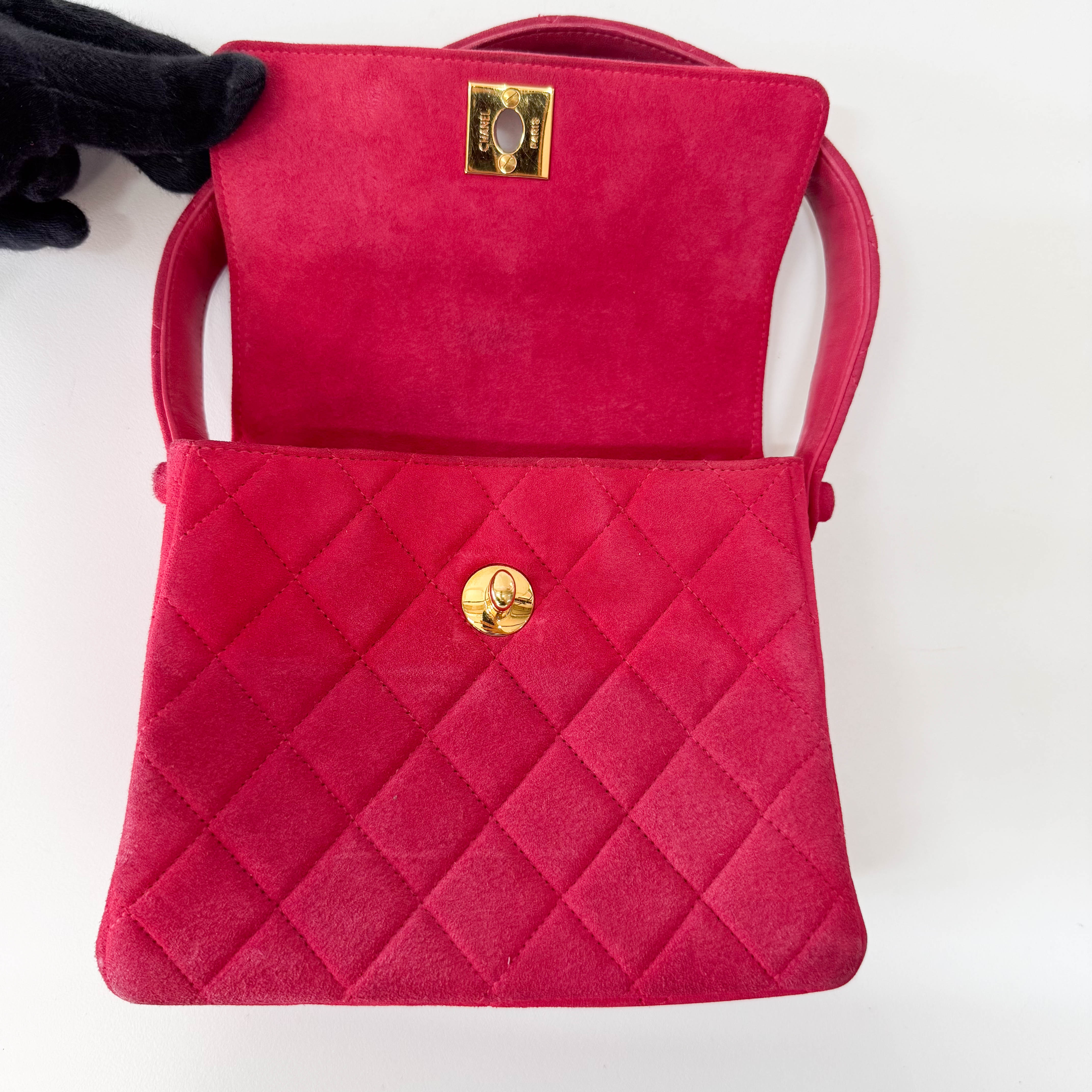 Matelasse in Pink Suede and Gold CC Logo Mini Bag
