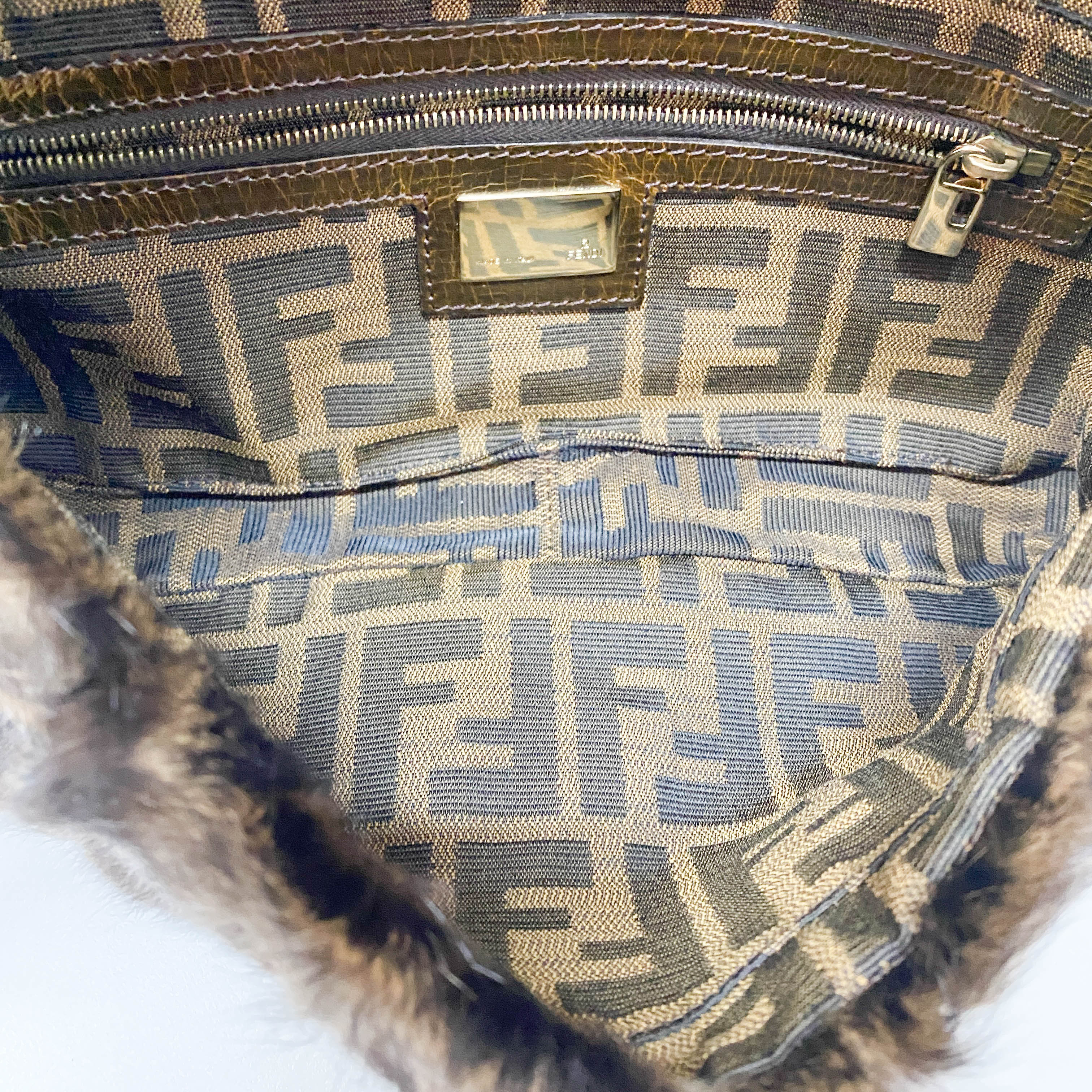 Baguette Brown Striped Fur Shoulder Bag