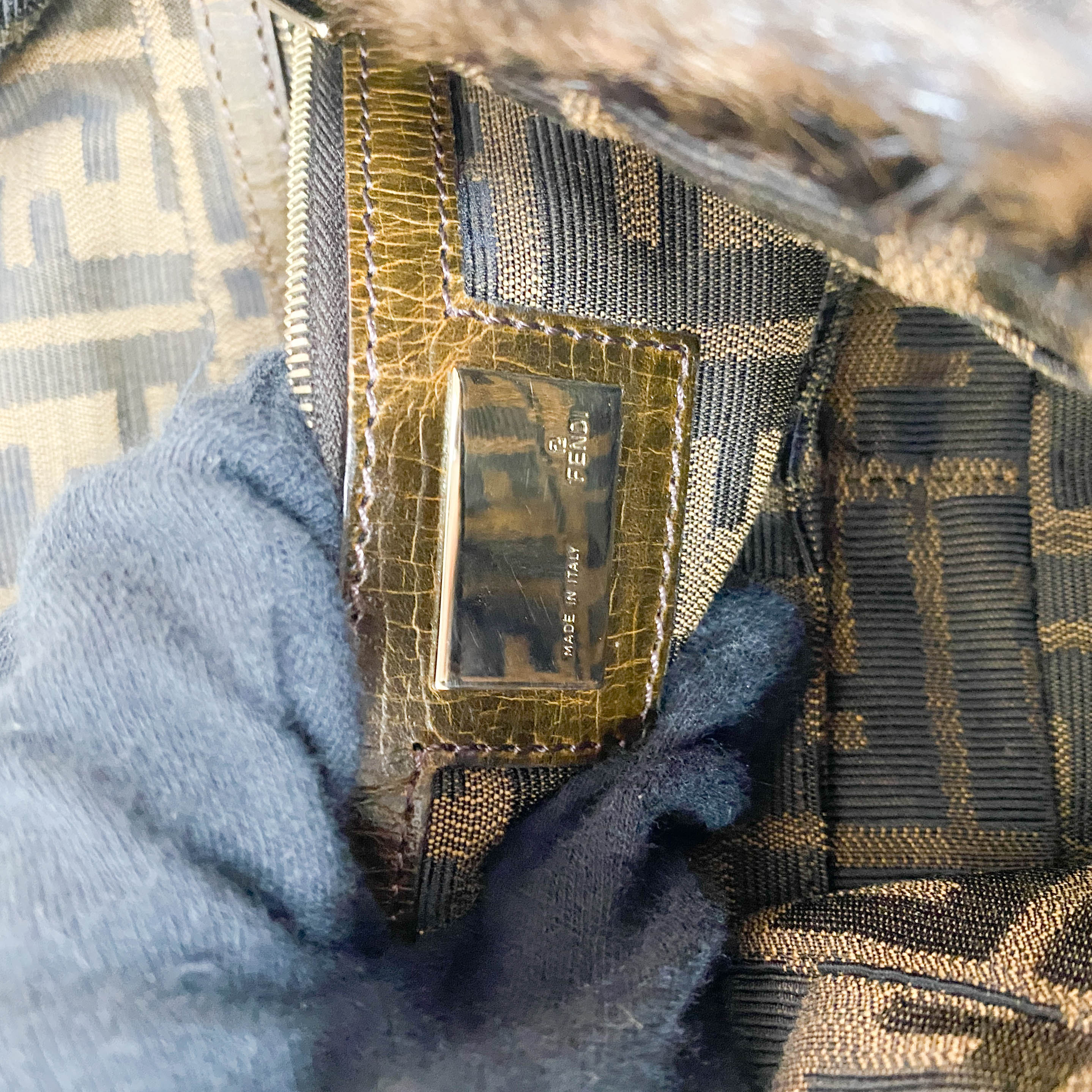 Baguette Brown Striped Fur Shoulder Bag