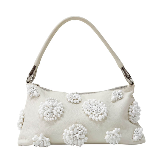 White Leather Embroidered Shoulder Bag