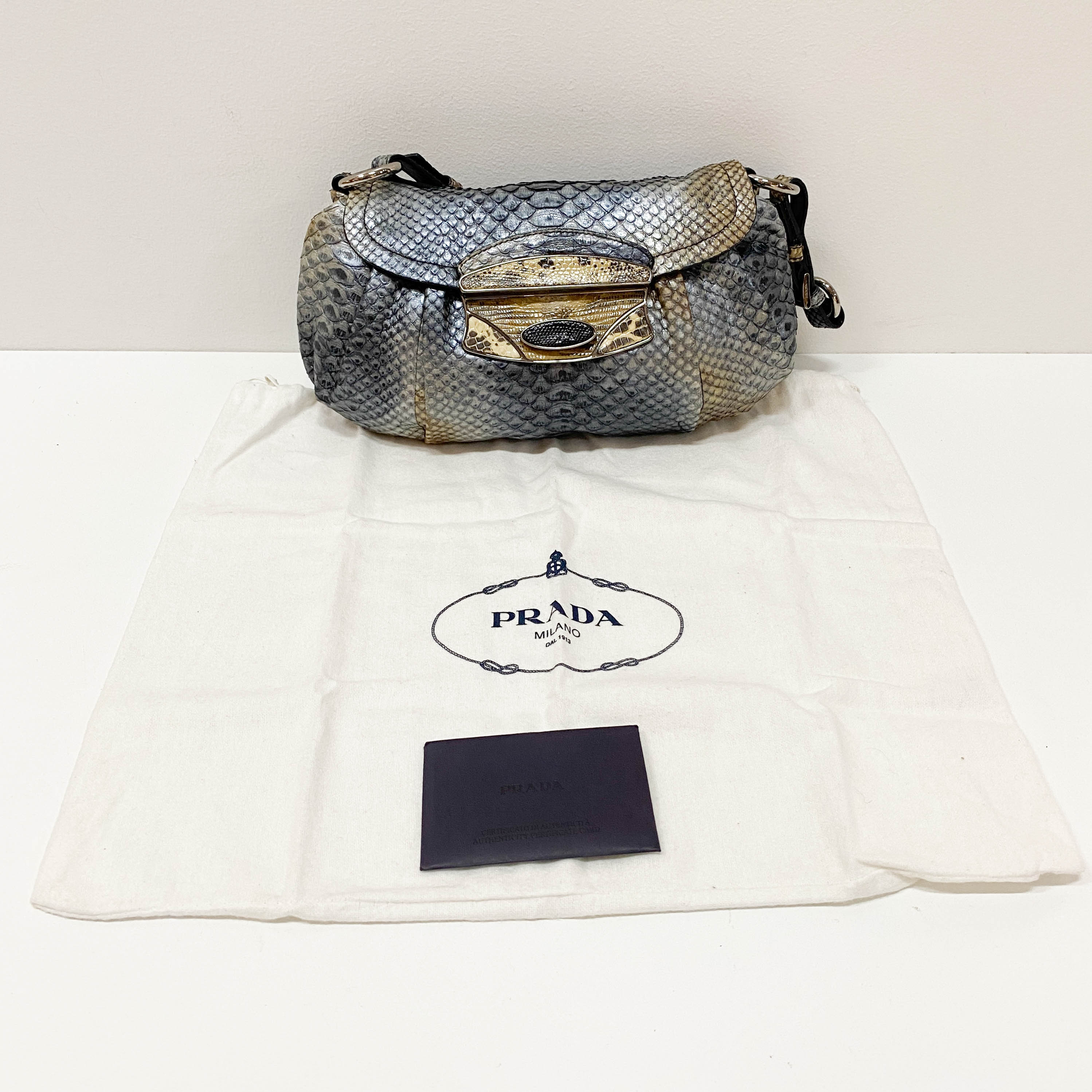 Grey Embossed Lizard Leather Shoulder Bag