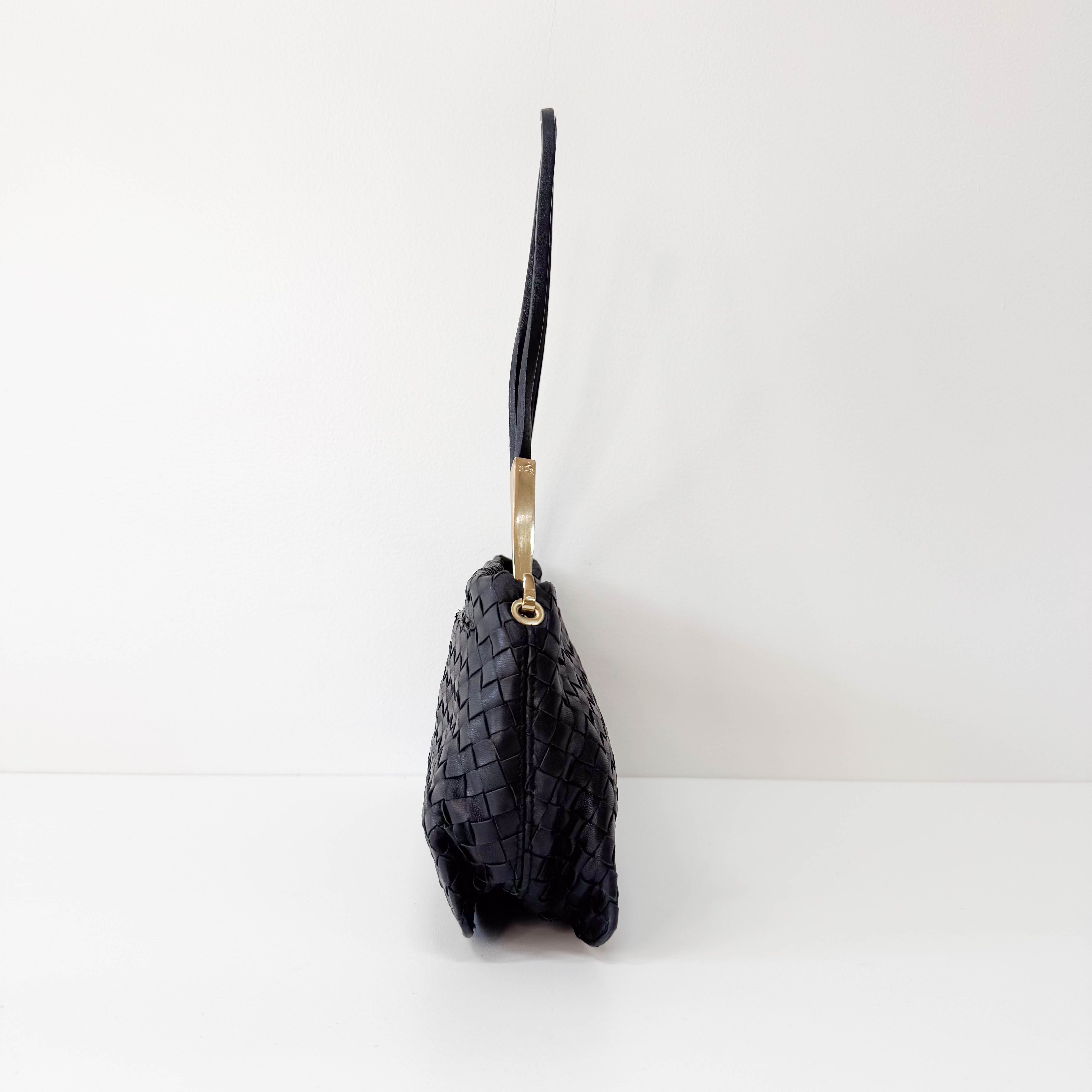 Intrecciato Black Leather Shoulder Bag